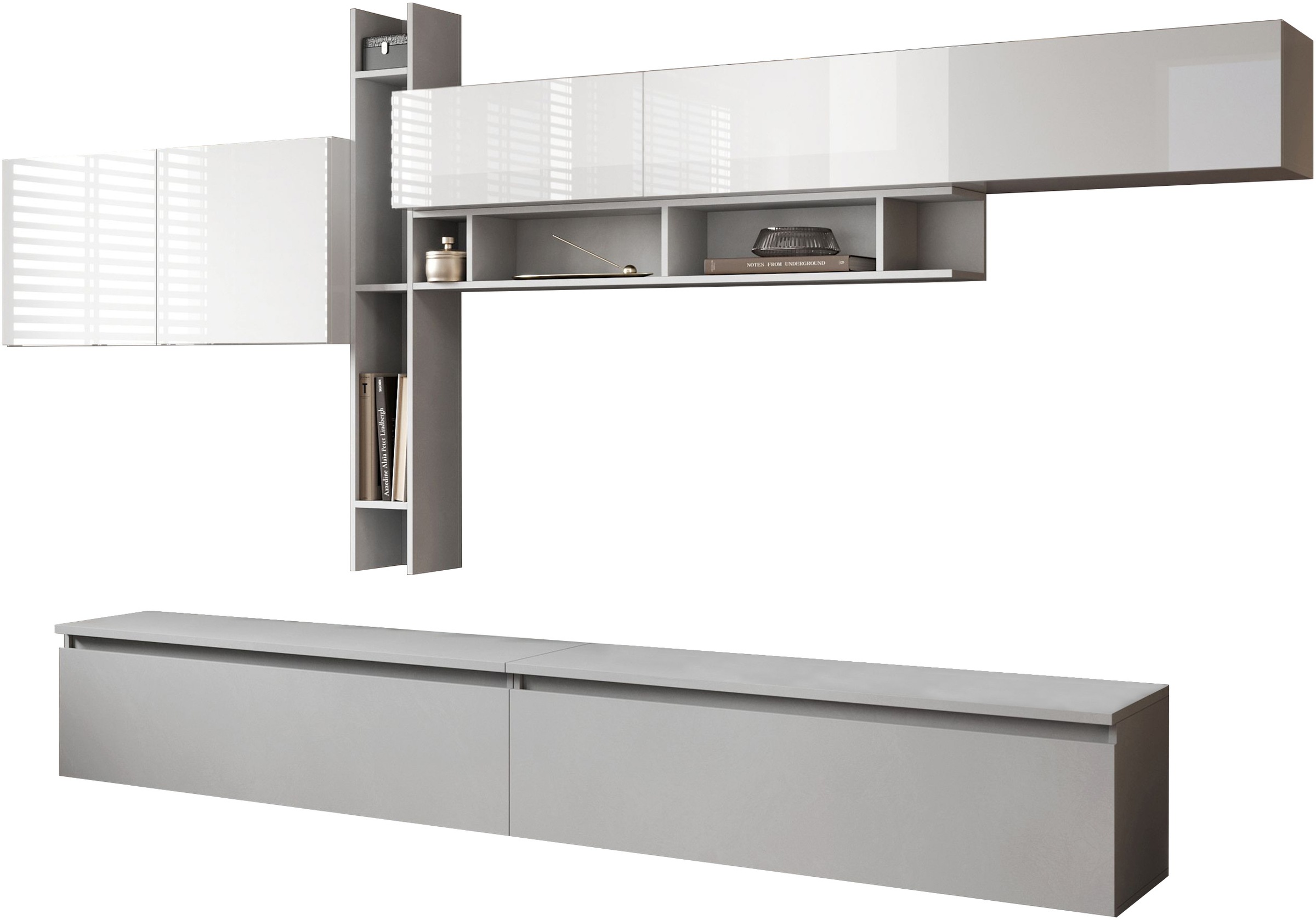 INOSIGN Wohnwand »INFINITY, 8tlg. Breite 336 cm, Höhe variabel, Schrankwand, Anbauwand«, (2x Lowboard, 2x Hängeschrank, 2x Hängewürfel, 2x Wandregal)