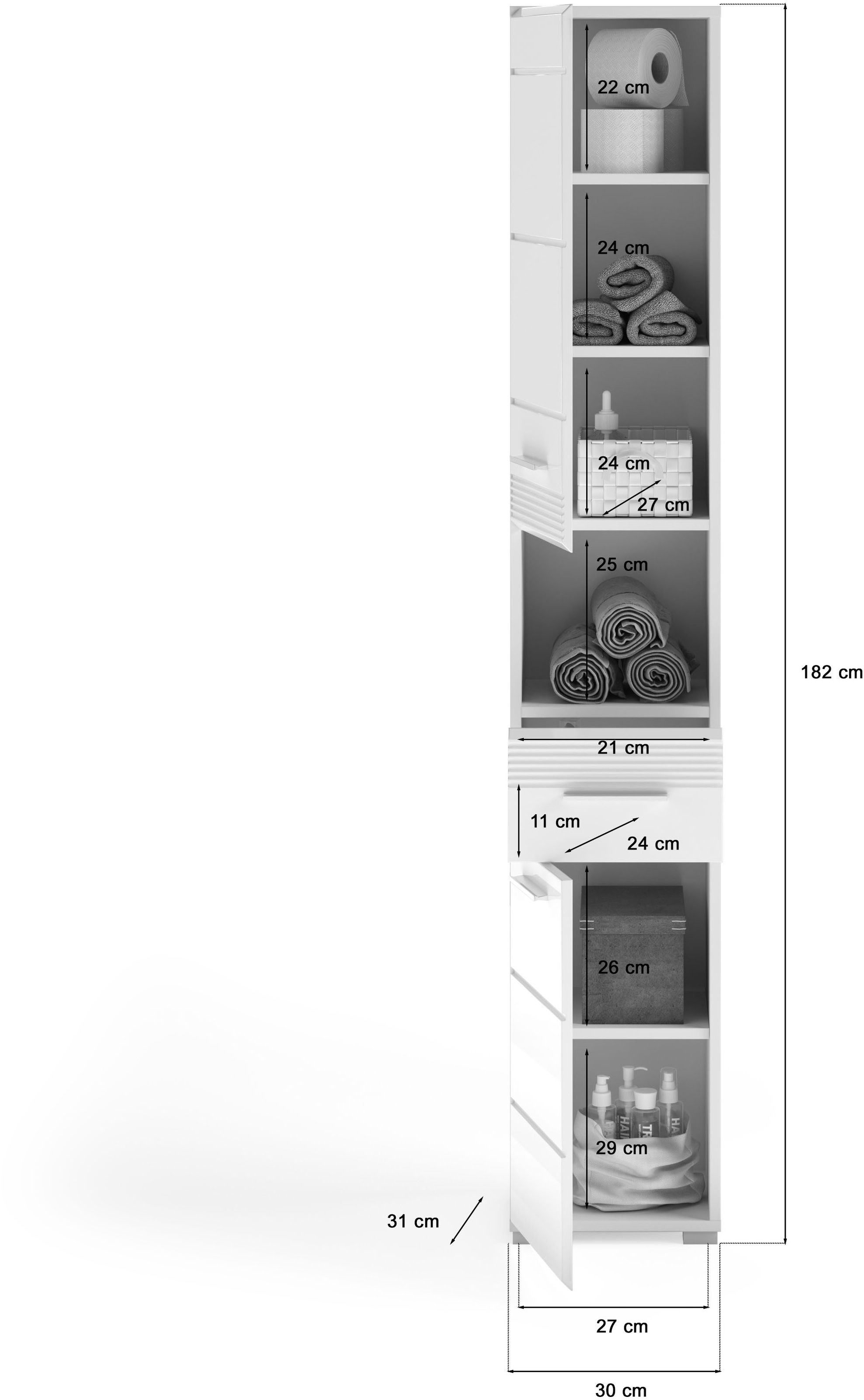 INOSIGN Badmöbel-Set »Malmö, 3 teilig, bestehend aus:«, (Set, 3 St.), Hochschrank, Waschbeckenunterschrank, Spiegel