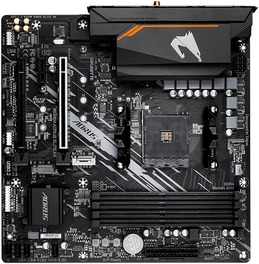 Gigabyte Mainboard »B550M AORUS ELITE AX Mainboard – AMD Ryzen 5000 CPUs, 5+3 Phasen VRM,«
