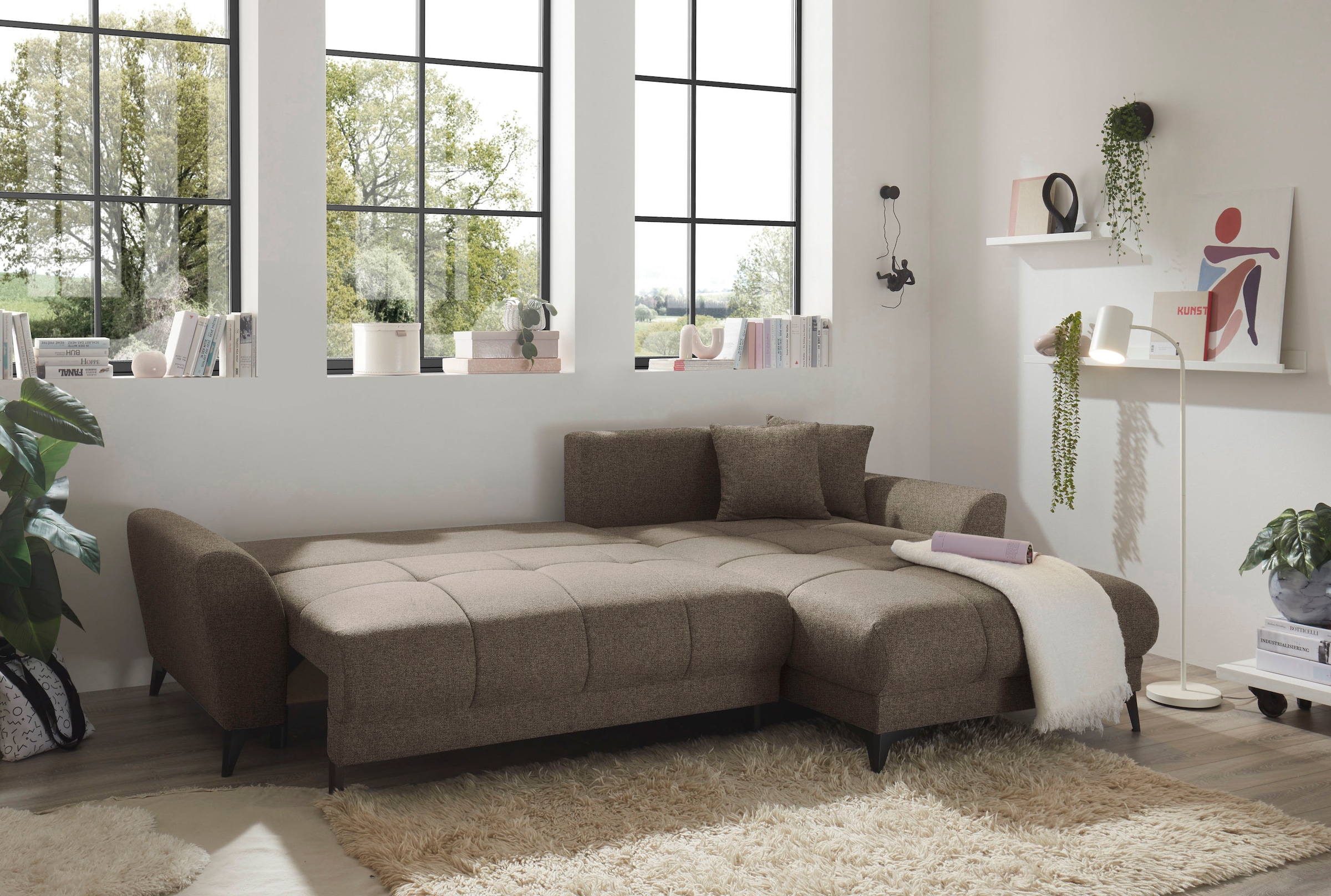 ED EXCITING DESIGN Ecksofa »Bern L-Form«, frei im Raum stellbar, mit Bettkasten, mit Schlaffunktion