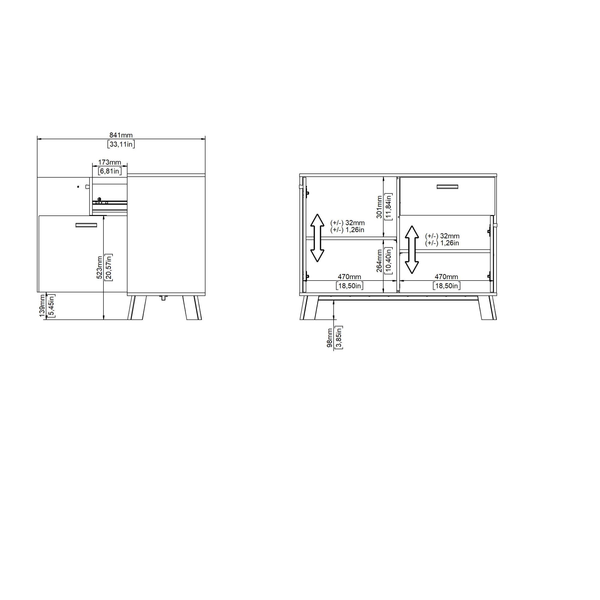 andas Sideboard »Ikast, Stauraum, Schubladenschrank, Aufbewahrung«, 2 Türen und 1 Schublade, Breite 99 cm, Höhe 73 cm