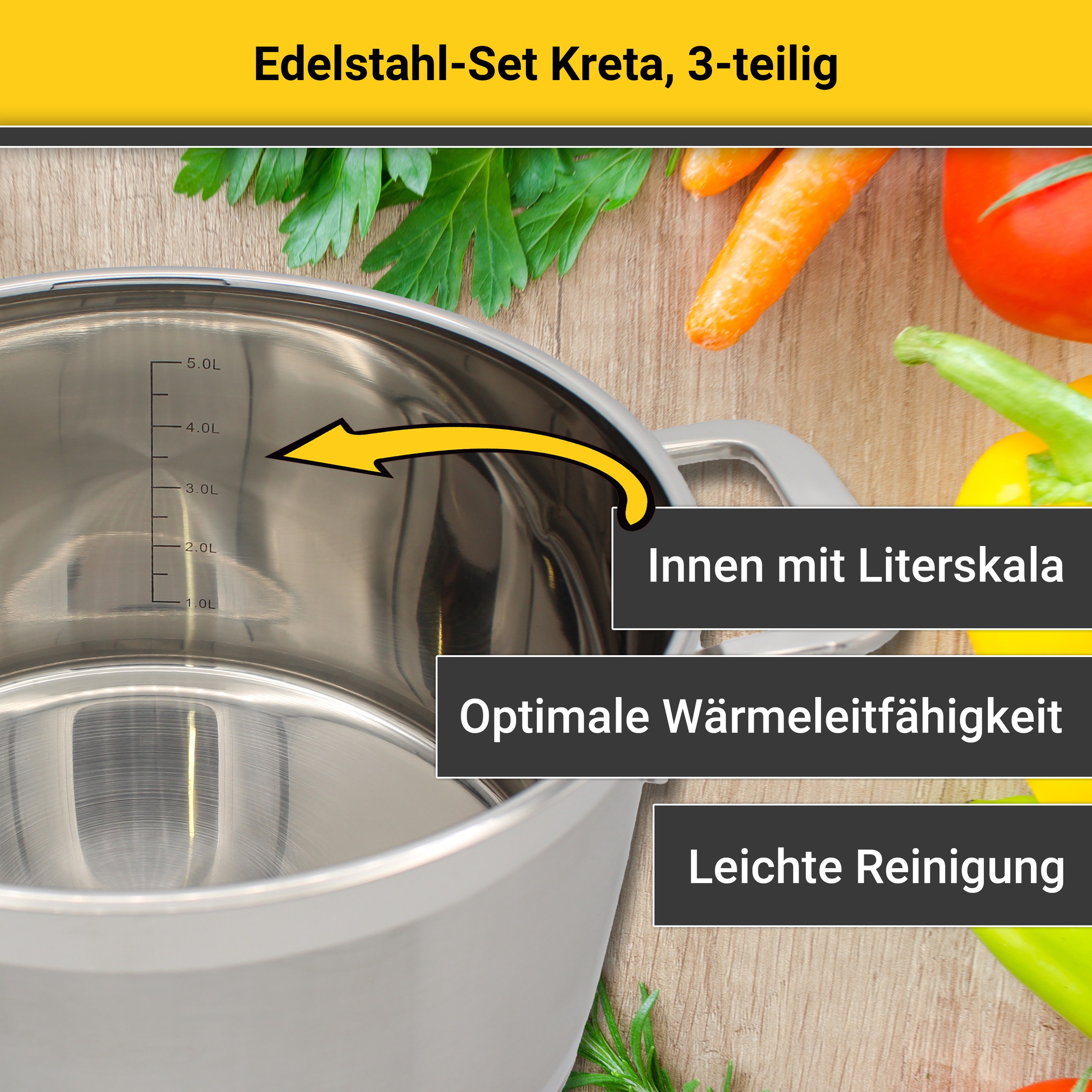 Krüger Topf-Set »Kreta«, Edelstahl 18/10, (Set, 6 tlg.), für Induktions-Kochfelder geeignet