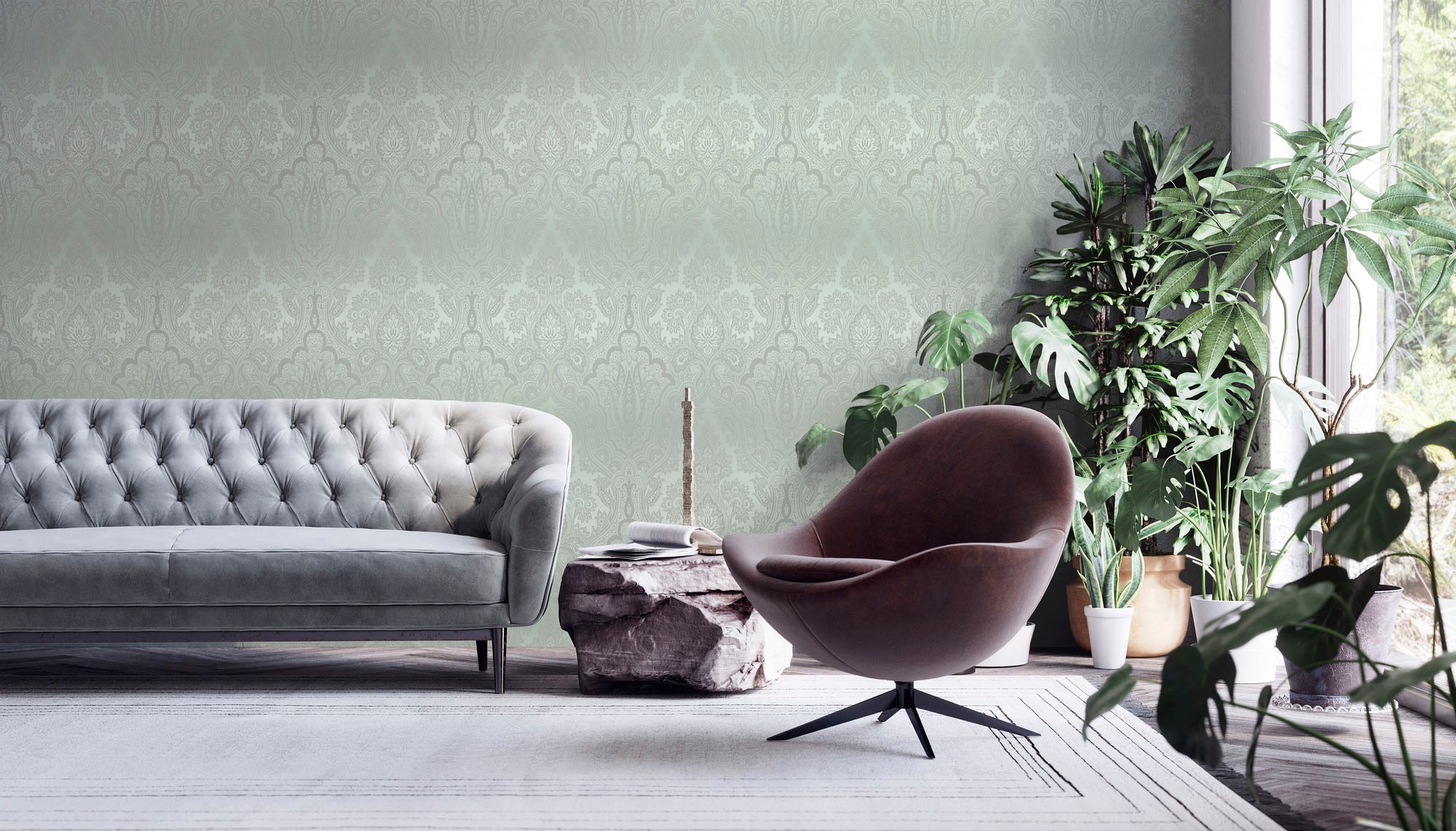 living walls Vliestapete »My Home My Spa«, Barock-ornamental-Glitzermuster, Barock Tapete Ornament Muster glitzernd Hintergrund matt glatt Vlies