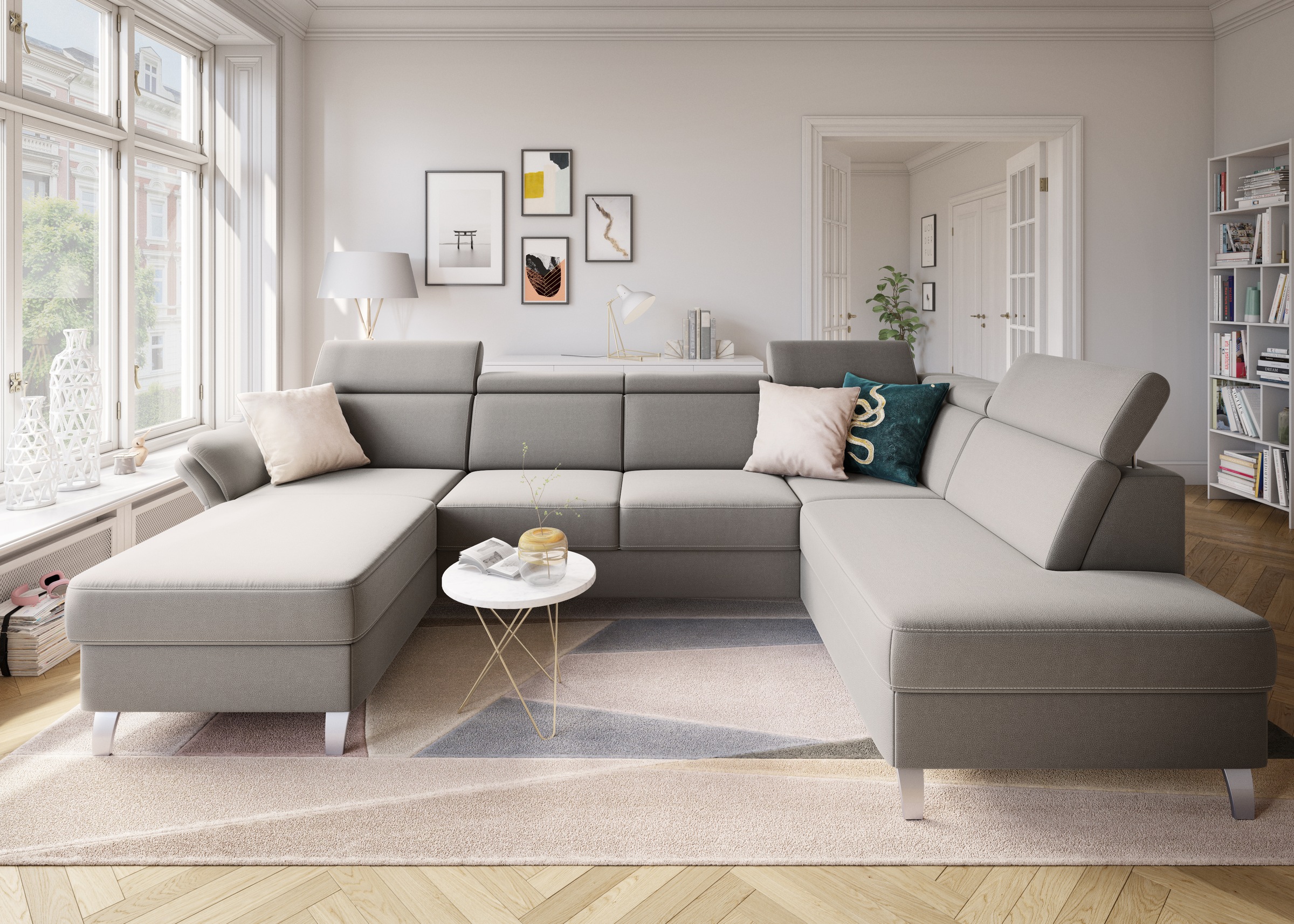sit&more Wohnlandschaft »Vincenzo U-Form«, inklusive Kopfteilverstellung, wahlweise mit Bettfunktion, Bettkasten