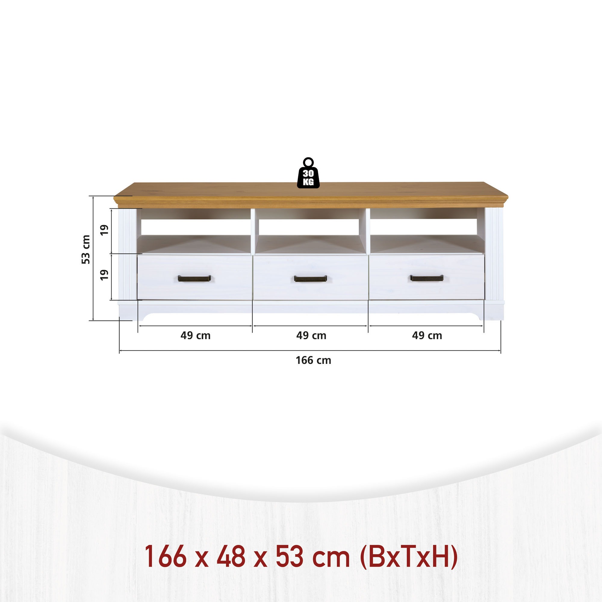 Inter Link TV-Schrank »Maluno« 1 Stk. tlg. Kiefer Massiv, Soft-Close, Stauraum, BxTxH: ca. 166,4 x 48 x 53,2 cm