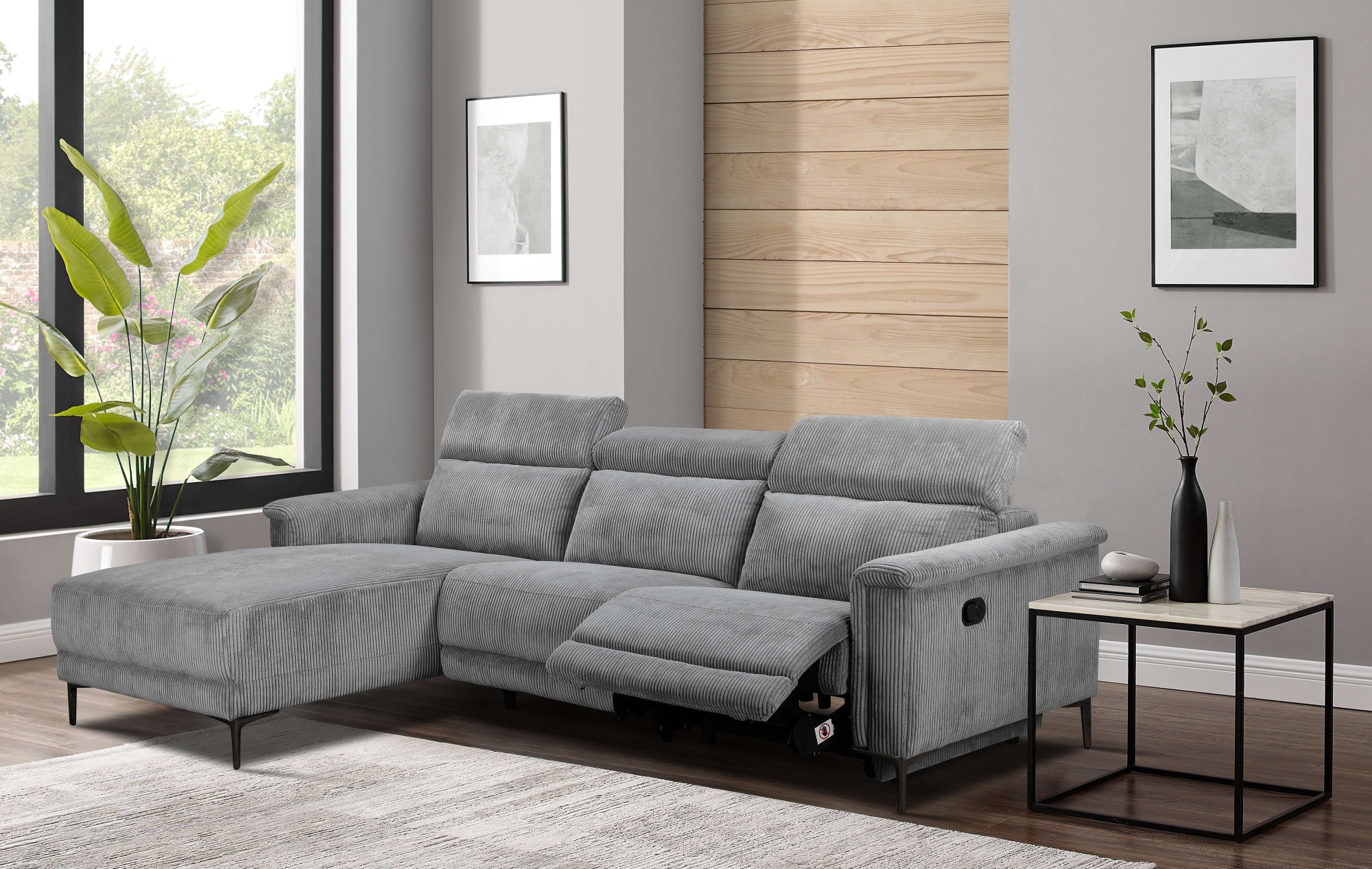 Places of Style Ecksofa »Lund in Cord, L-Form, 261 cm, manuelle und elektr. Relaxfunktion,«, USB-A und Kopfteilverstellung