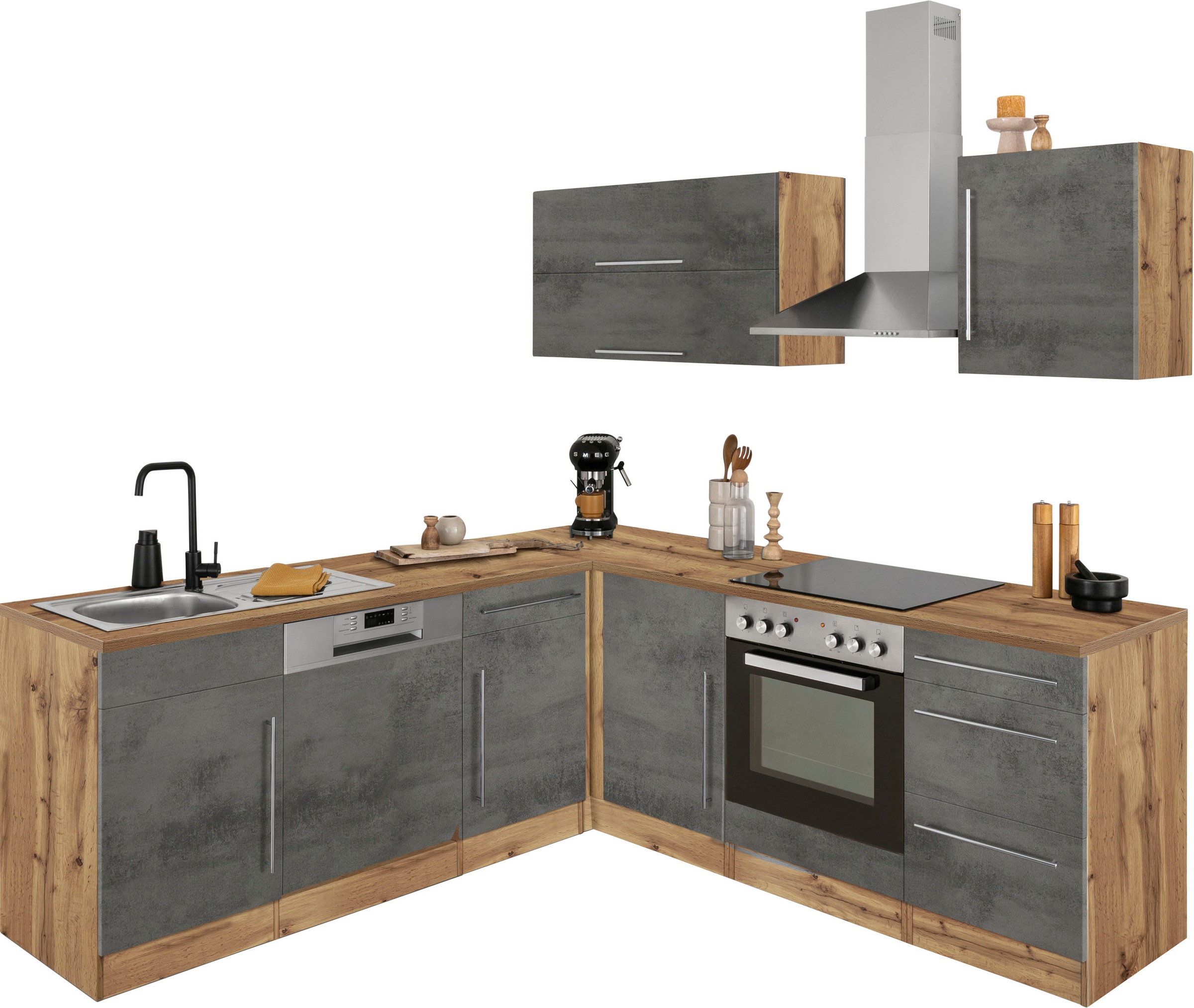 KOCHSTATION Winkelküche "Samos", mit E-Geräten, Stellbreite 220/220 cm günstig online kaufen