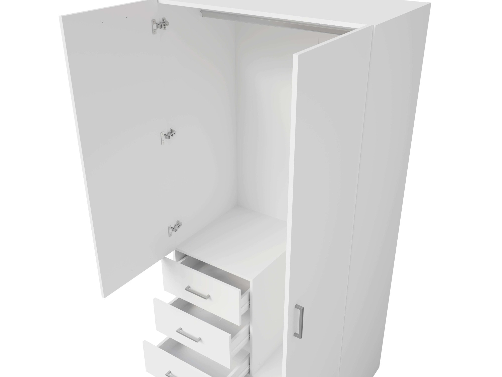 Home affaire Kleiderschrank »KOS Garderobe mit 3 Schubladen, Kleiderstange und Spiegel«, Wäscheschrank mit 2 Drehtüren, silber Griffen, Maße B/H/T 101/200/58cm