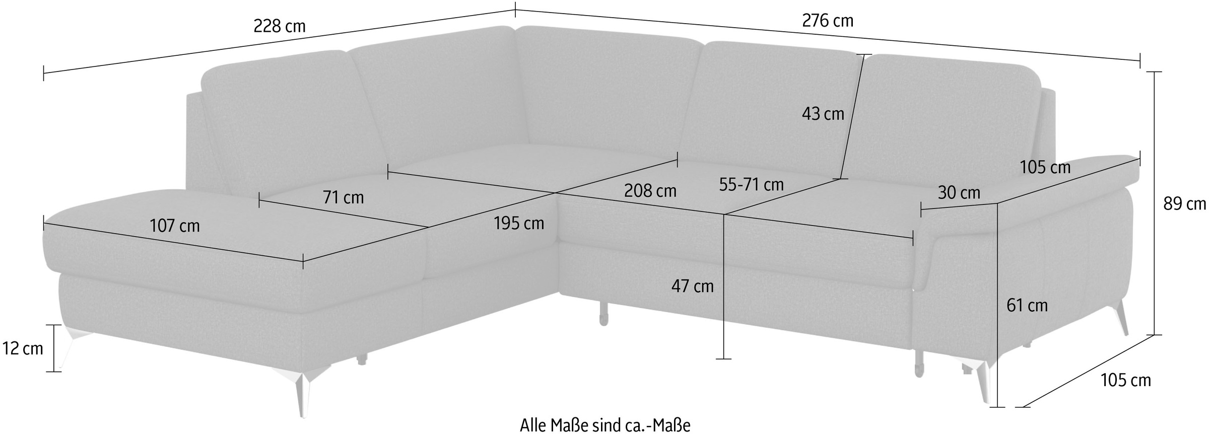 sit&more Ecksofa »Padua L-Form«, inklusive Sitztiefenverstellung, Armteilfunktion und Federkern