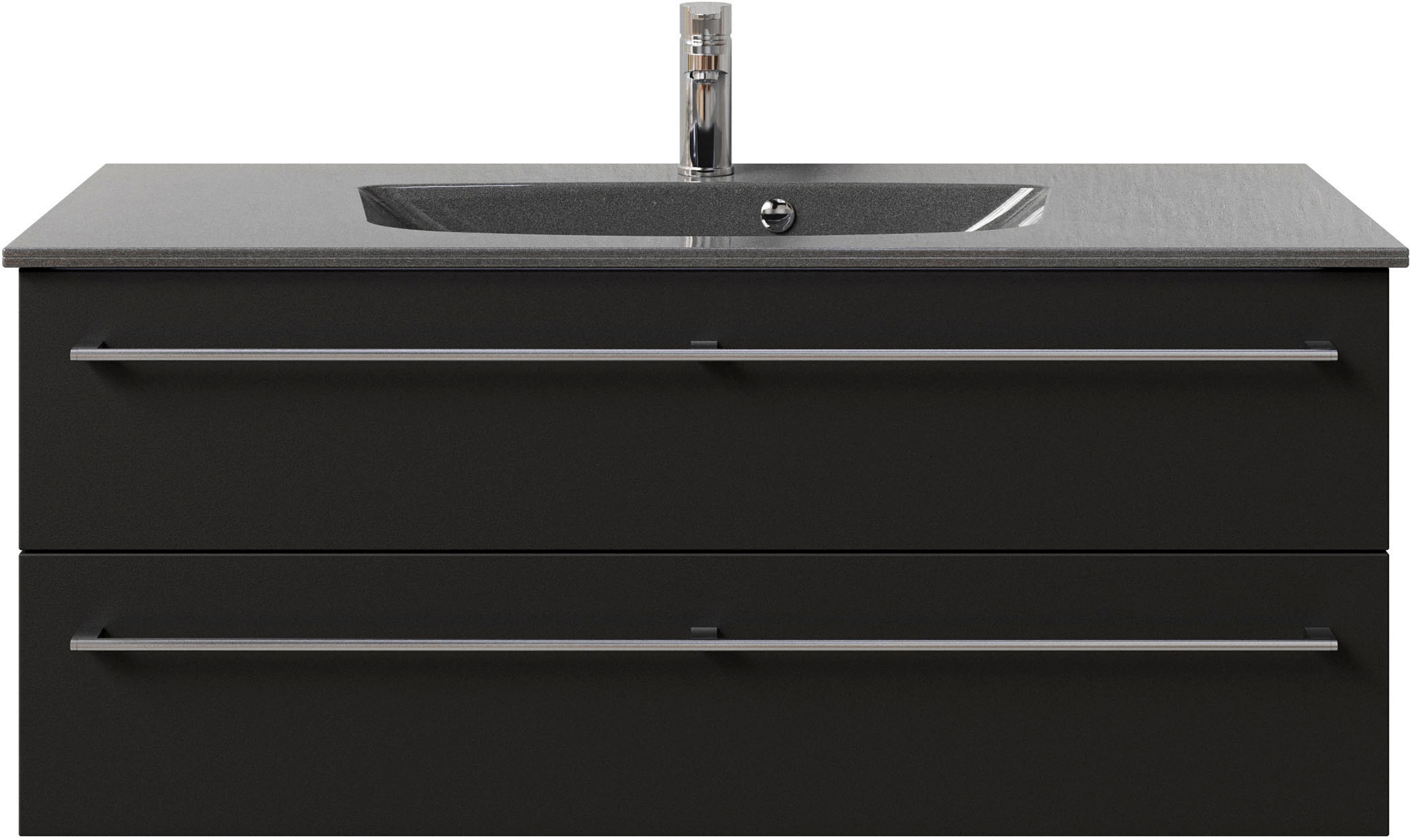 Saphir Badmöbel-Set »Serie 6025 2-teilig Mineralmarmor-Waschtisch mit LED-Spiegelschrank«, (2 St.), Waschplatz 117cm breit, 2 Schubladen, 3 Spiegel-Türen, inkl Türdämpfer