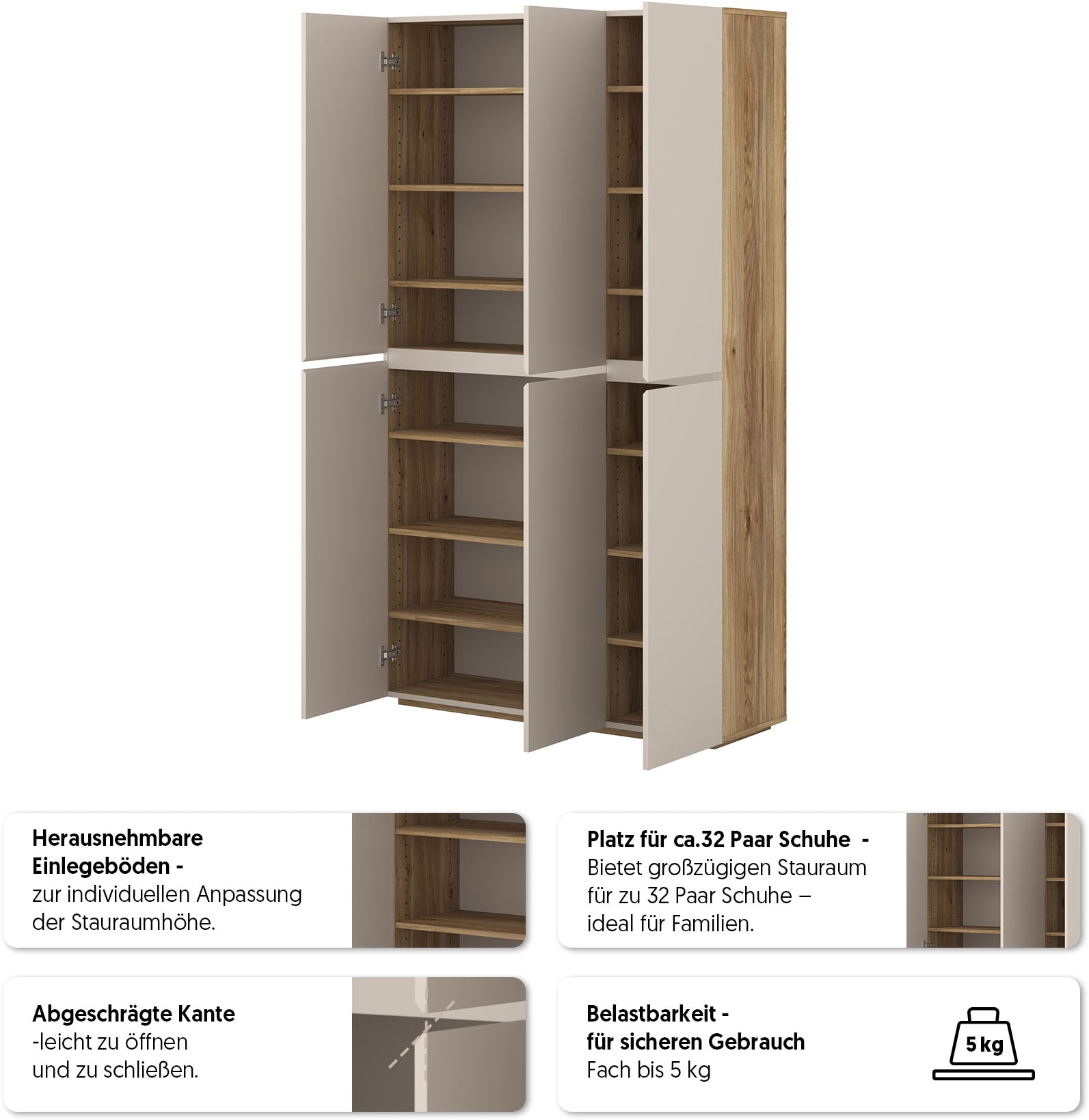 OTTO home Schuhschrank »Criss moderner Griffloser Stauschrank, Allzweckschrank, Schuhkommode« Mehrzweckschrank,Breite 105 cm, inclusive 12 verstellbare Einlegeböden