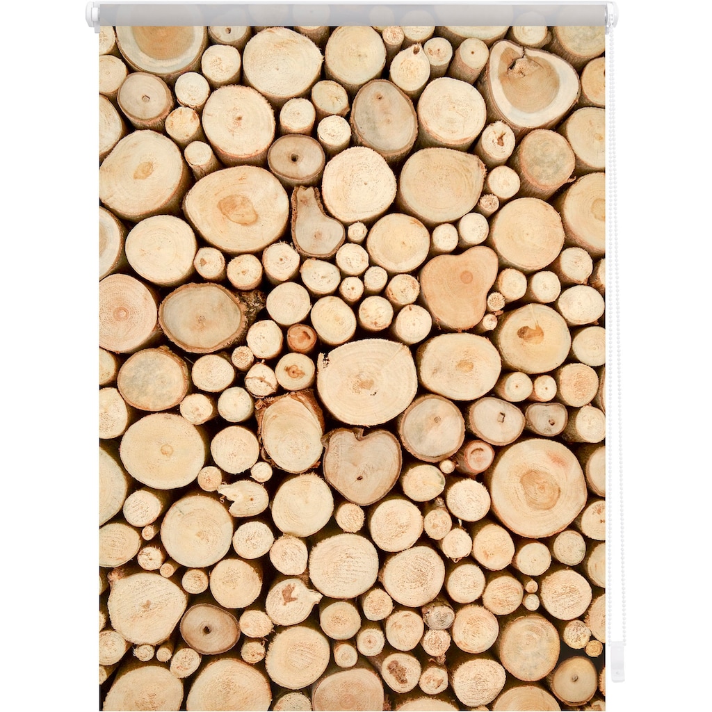 LICHTBLICK ORIGINAL Seitenzugrollo »Klemmfix Motiv Holzstapel«, Lichtschutz, ohne Bohren, freihängend, bedruckt