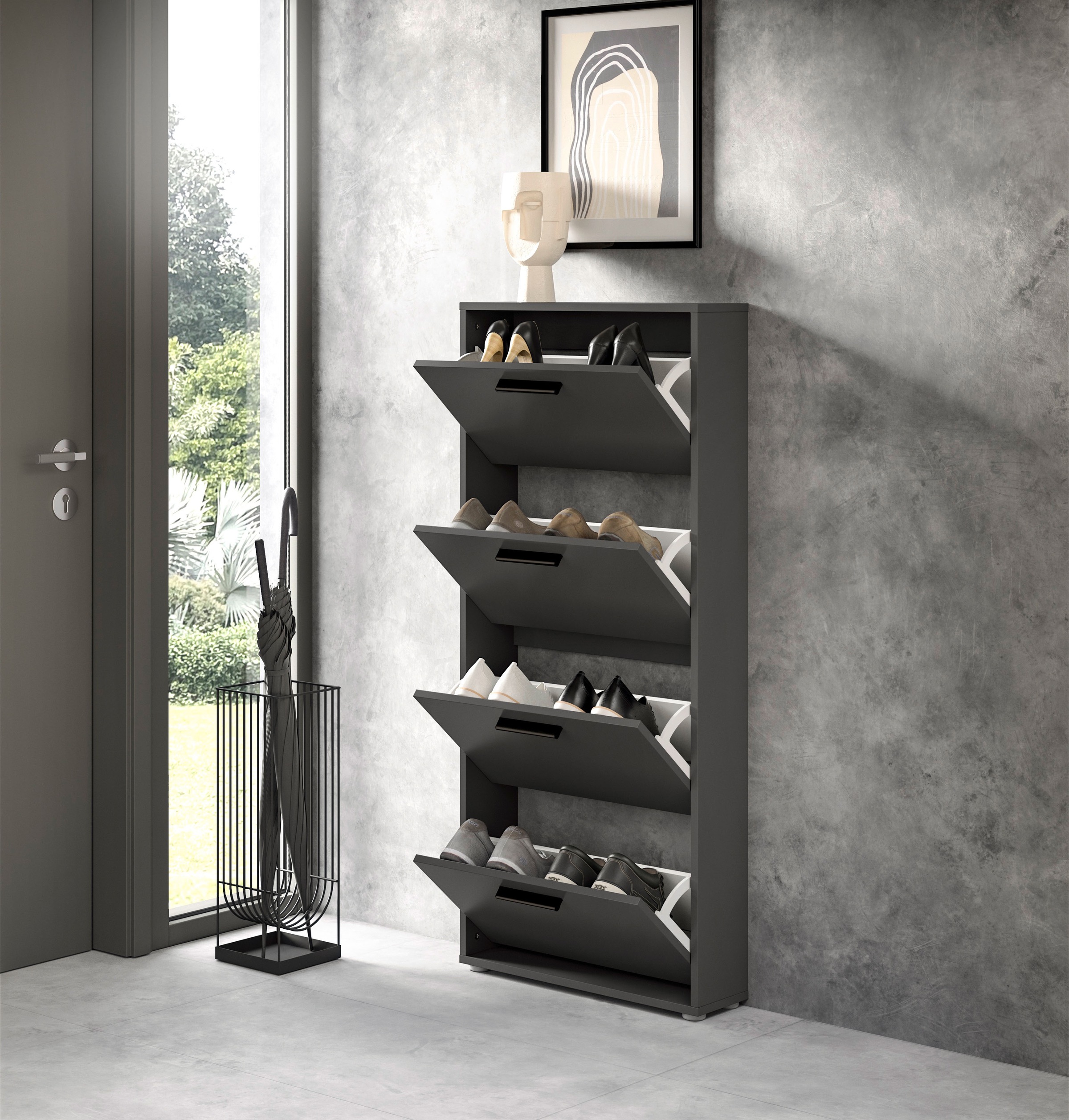 HBZ Schuhkommode »Sam Schuhkipper, Schuhschrank BxHxT 59x136x17 cm«, (1 St.), mit 4 Klappen