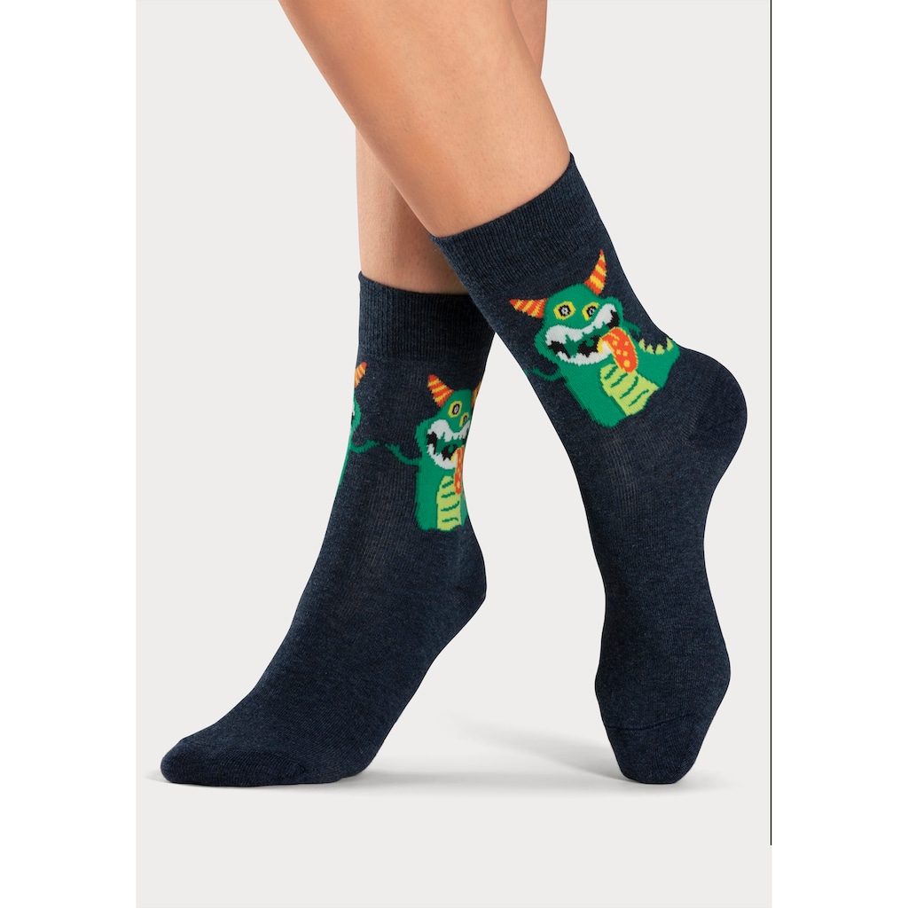 H.I.S Freizeitsocken, (5 Paar), mit lustigen Monstermotiven