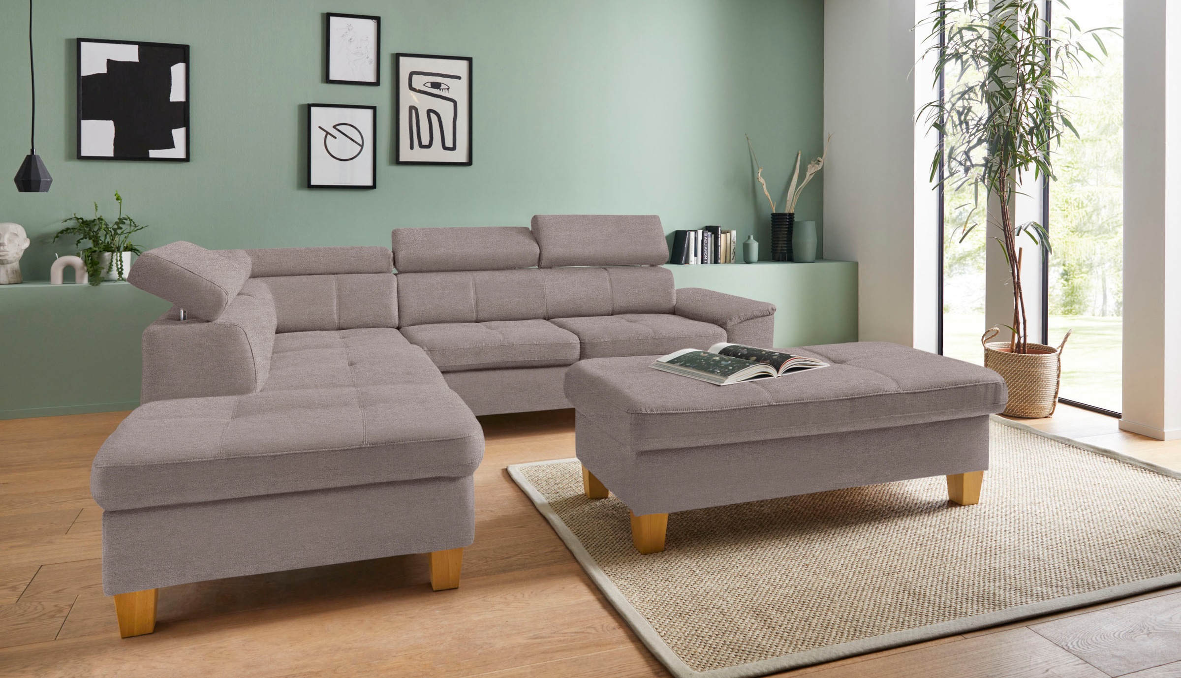 exxpo - sofa fashion Ecksofa »Enya, aufwendige Detailverarbeitung, hoher Sitzkomfort, bequem, L-Form«, mit Kopfteilverstellung, wahlweise Bettfunktion u. Bettkasten
