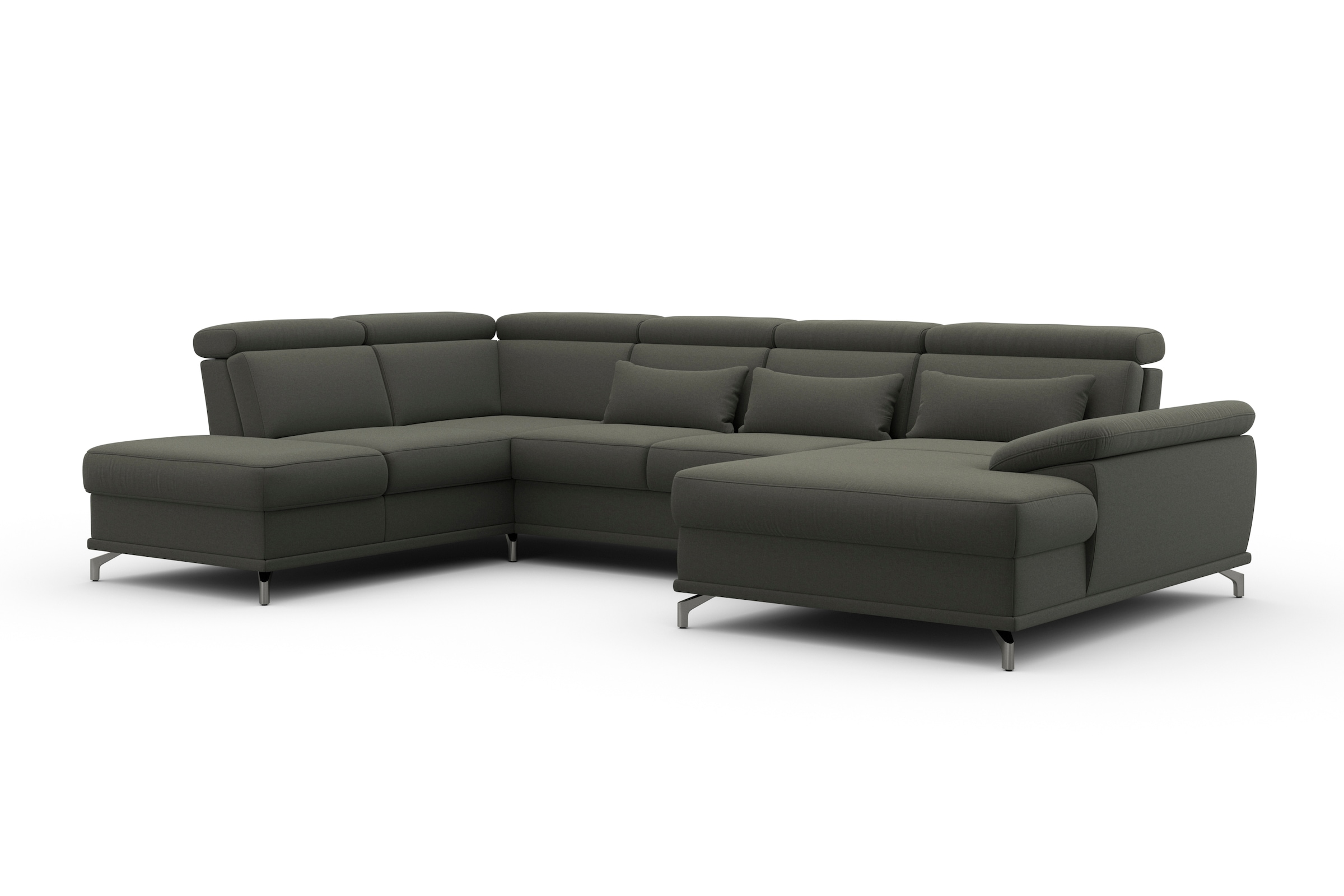 sit&more Wohnlandschaft »Cabrio U-Form, mit Sitztiefenverstellung, Arm- und Kopfteilverstellung«, 3 Nierenkissen, Federkern, optional Bettfunktion und Stauraum