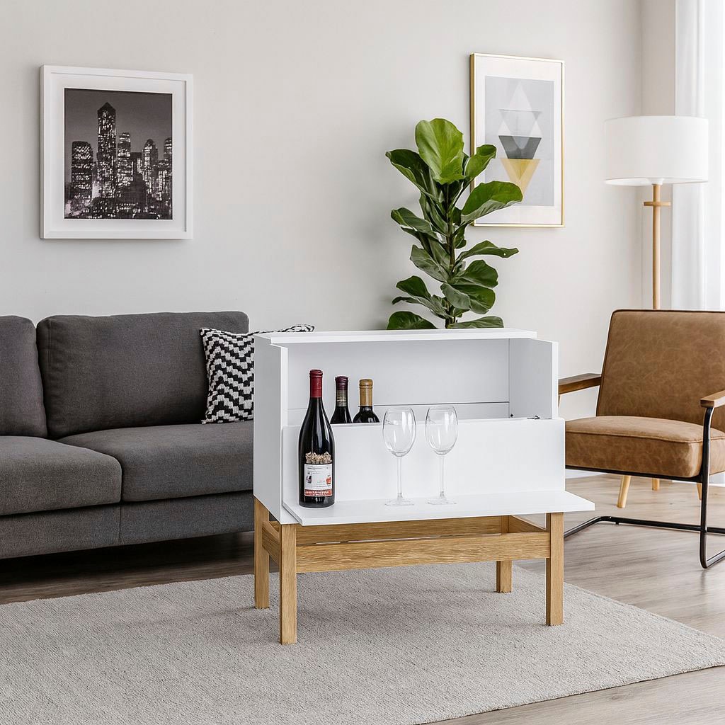 Woodman Barschrank »Delian« Breite 75 cm, Fußrahmen aus massiver Eiche, im günstig online kaufen