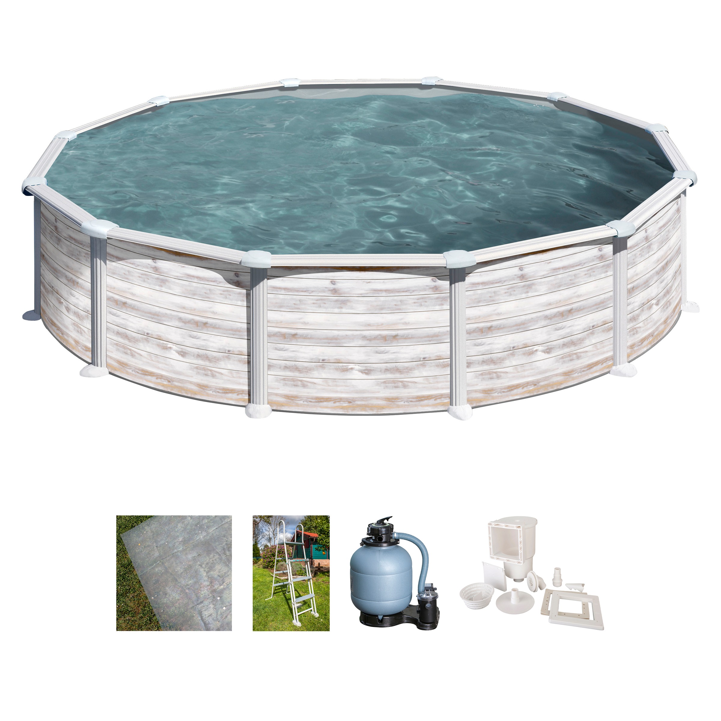 Gre Rundpool »Groenlandia inkl. Zubehör«, (Set, 5 tlg.), Höhe: 132 cm, in versch. Größen erhältlich
