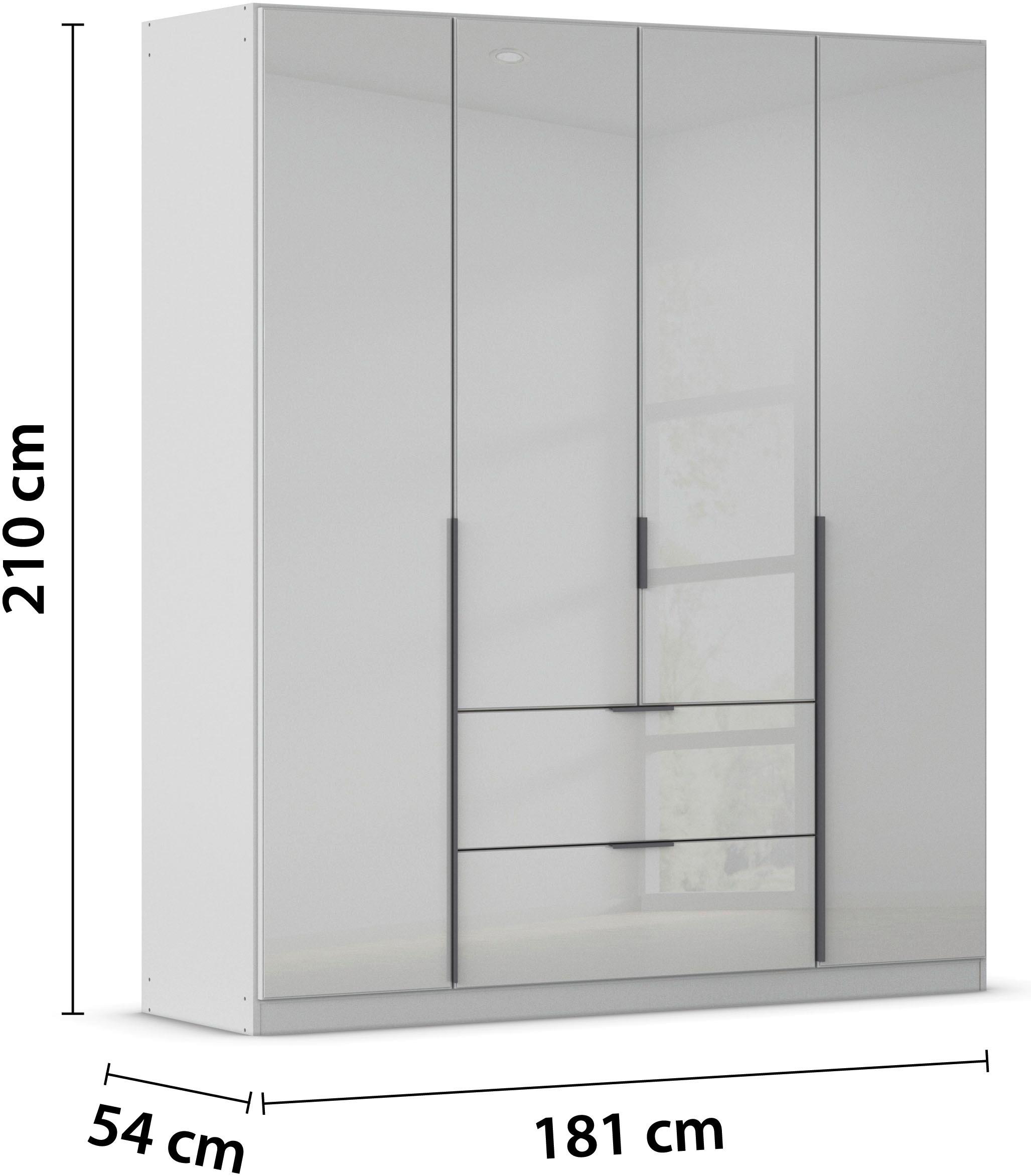 rauch Drehtürenschrank »Kleiderschrank Kleiderschränke Schrank Garderobe AGORDO mit Glasfront«, (in zwei Griff-Farben mit Glasfront), mit Außenschubkästen, in 6 Breiten und 2 Höhen MADE IN GERMANY