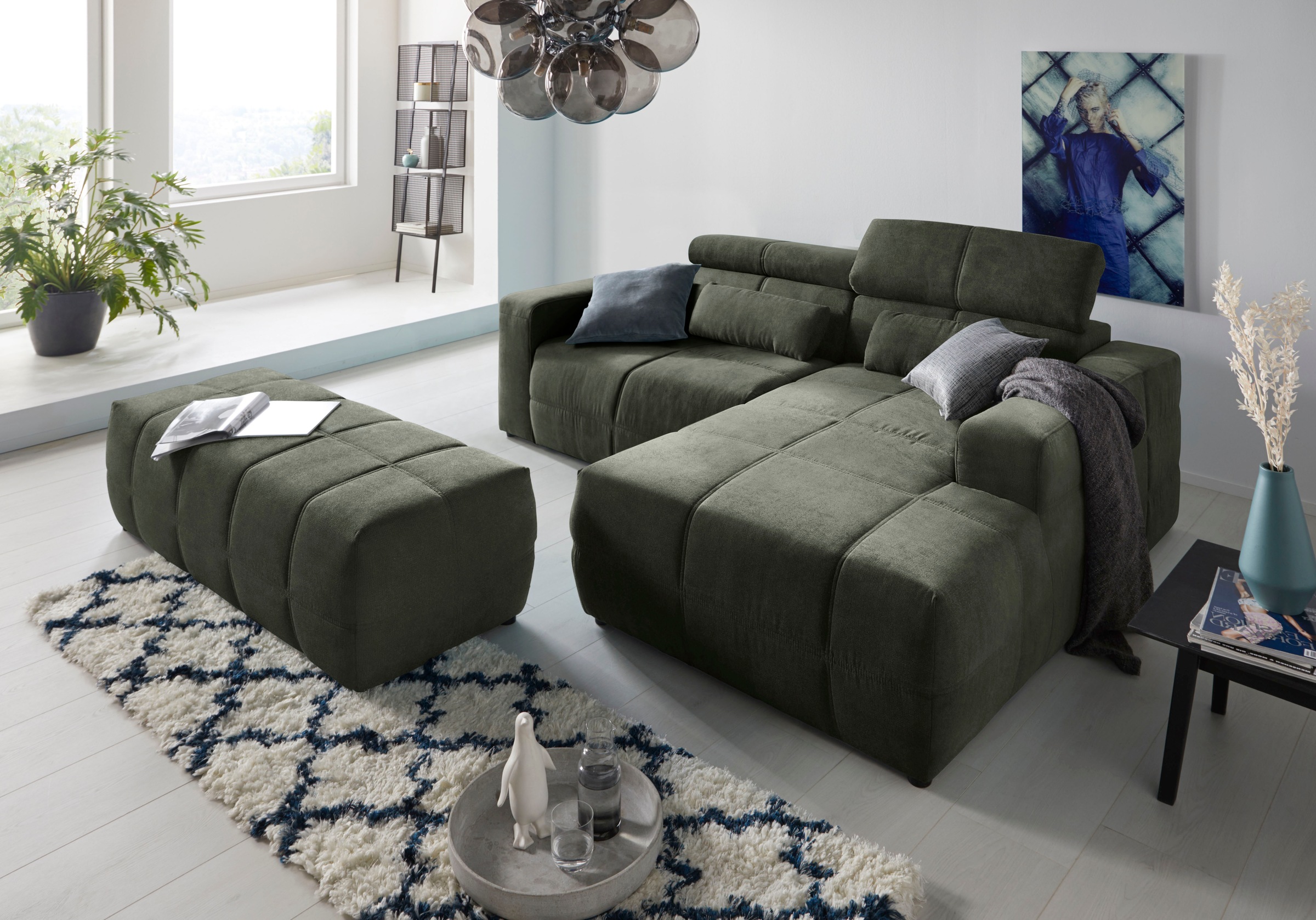 DOMO collection Ecksofa »Brandon B/T/H: 214/100/80 cm, L-Form«, Mit Kopfteilverstellung, auch in Leder und Cord, L-Form