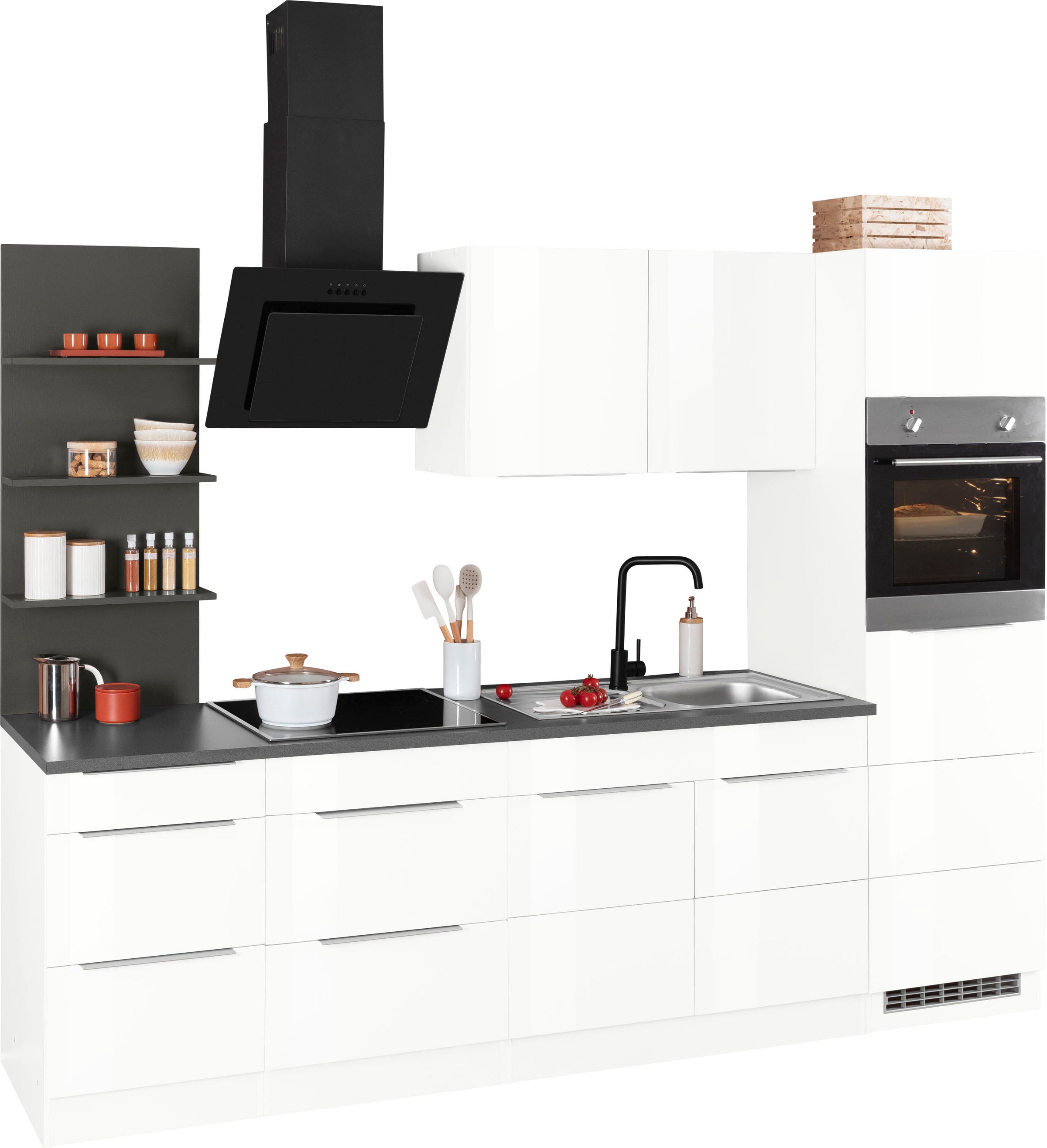KOCHSTATION Küchenzeile »KS-Brindisi Breite 270 cm«, wahlweise mit E-Geräten und Induktion, mit MDF-Fronten und Regal