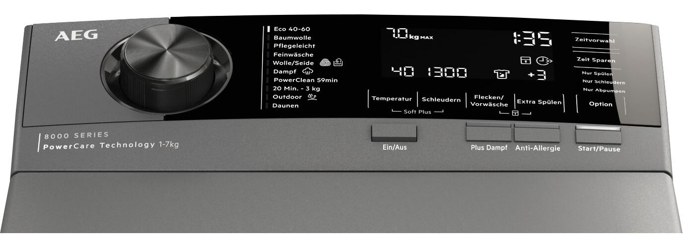 AEG Waschmaschine Toplader »LTR8S80370« 7 kg MattSchwarz‑Toplader mit PowerClean: gründliche Fleckenlösung bei 30°C