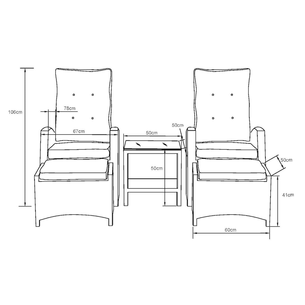 KONIFERA Balkonset »Monaco«, (Set, 11 tlg., 2x Sessel, 2x Hocker, 1x Tisch 49x49 cm, inkl. Auflagen, Aluminium)