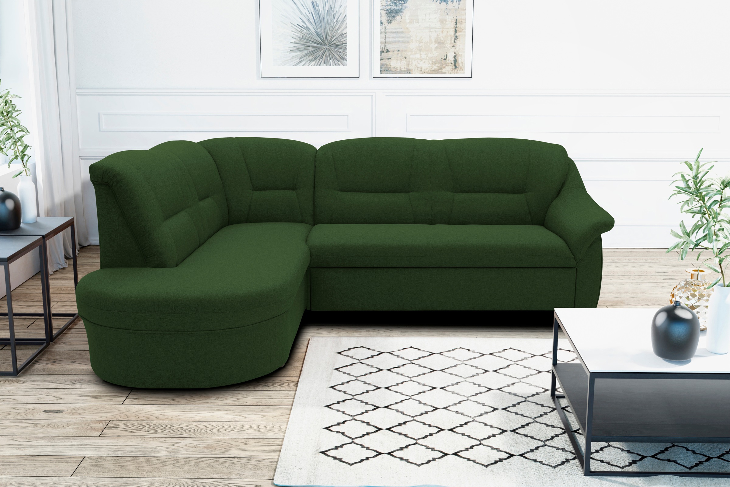 DOMO collection Ecksofa »Faenza für kleine Räume, Stellmaße 232,176cm, komfortabel, L-Form«, mit Ottomane, zeitlos, elegante Armlehnen, wahlweise mit Bettfunktion