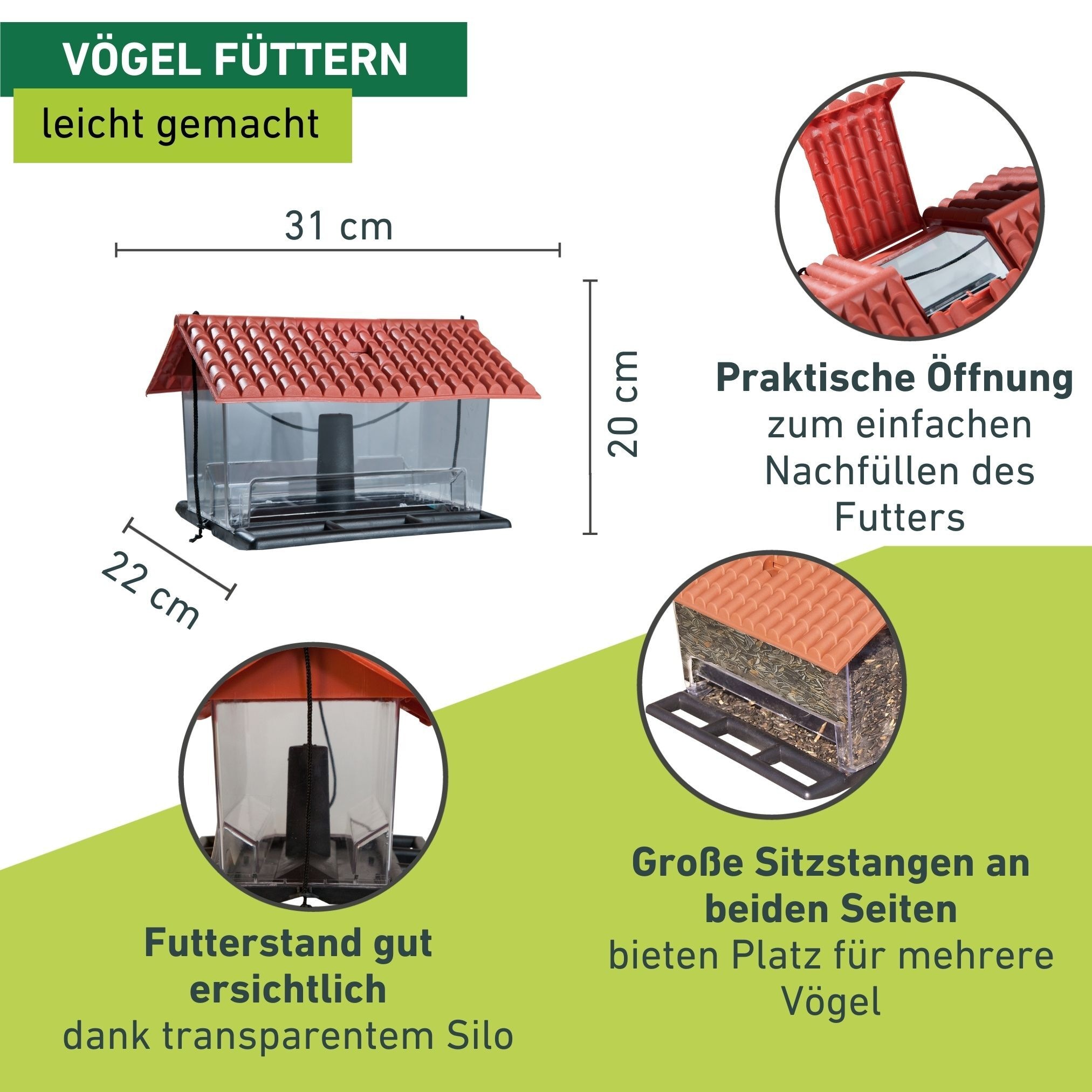 Windhager Vogelhaus »Ranch, Vogelfutterhaus für Wildvogelarten« Futterstation inkl. Aufhängung, Füllmenge ca. 4,75 L, 31 x 22 x 20cm