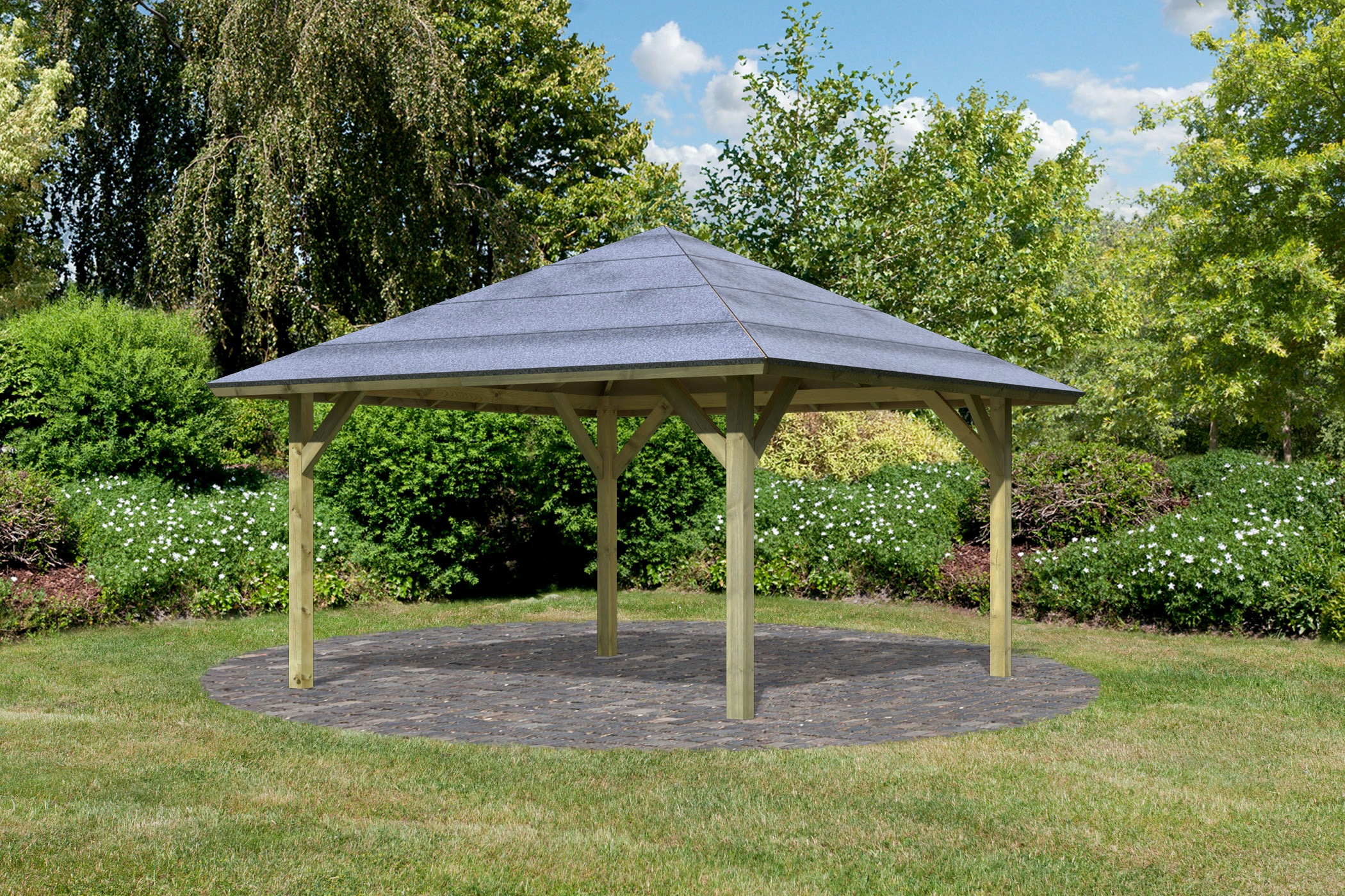KARIBU Pavillon »Kirn1« BxTxH: 431x431x315 cm, mit H-Pfostenanker