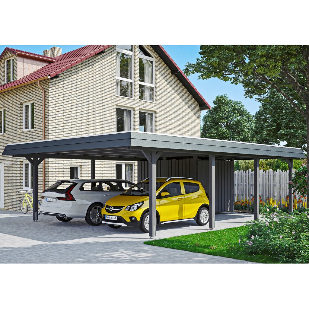 Skanholz Doppelcarport »Wendland«, Leimholz-Nordisches Fichtenholz, 550 cm, dunkelgrau