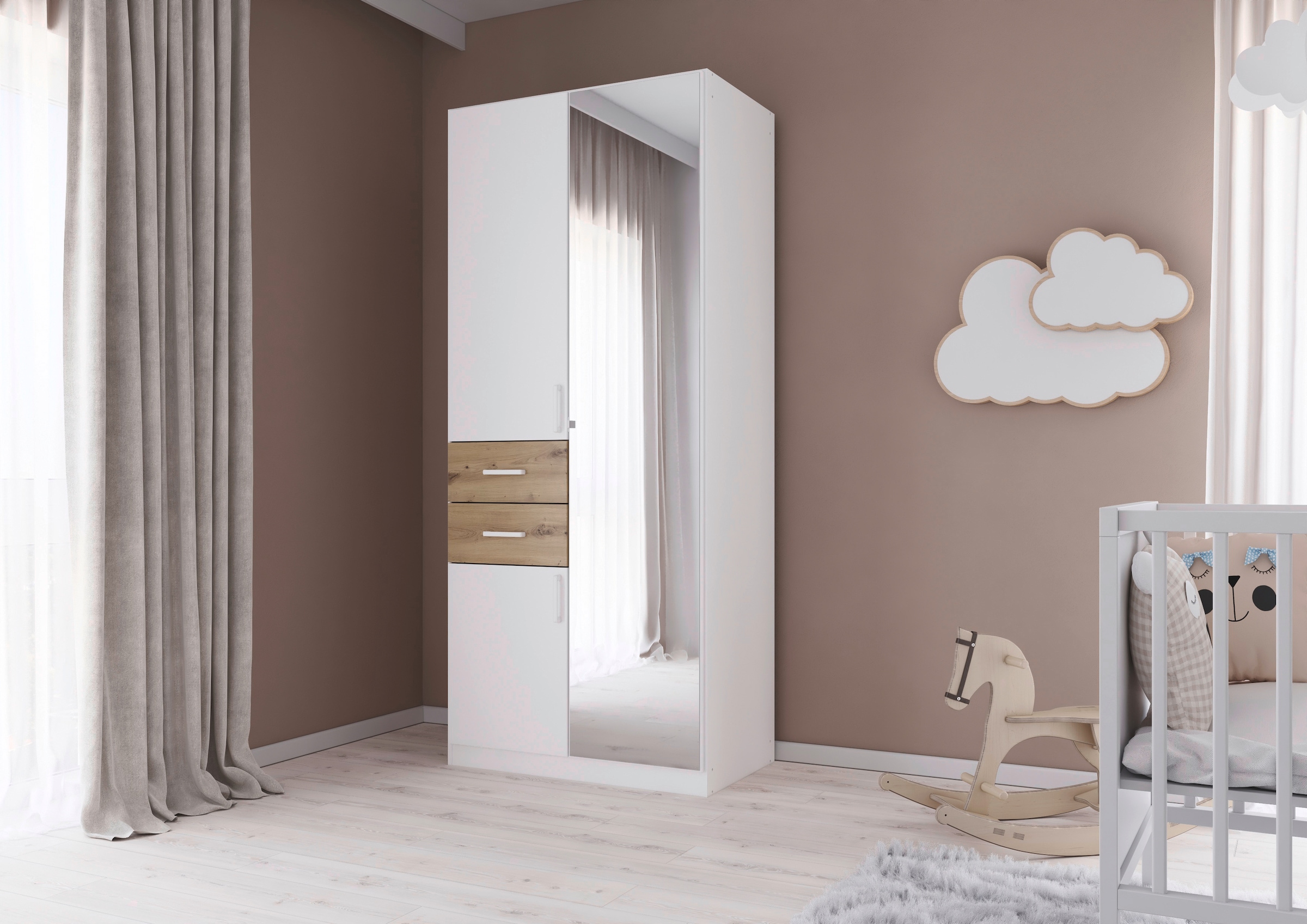 rauch Drehtürenschrank "Maika" mit Spiegel, 2 Schubladen, in verschiedenen günstig online kaufen