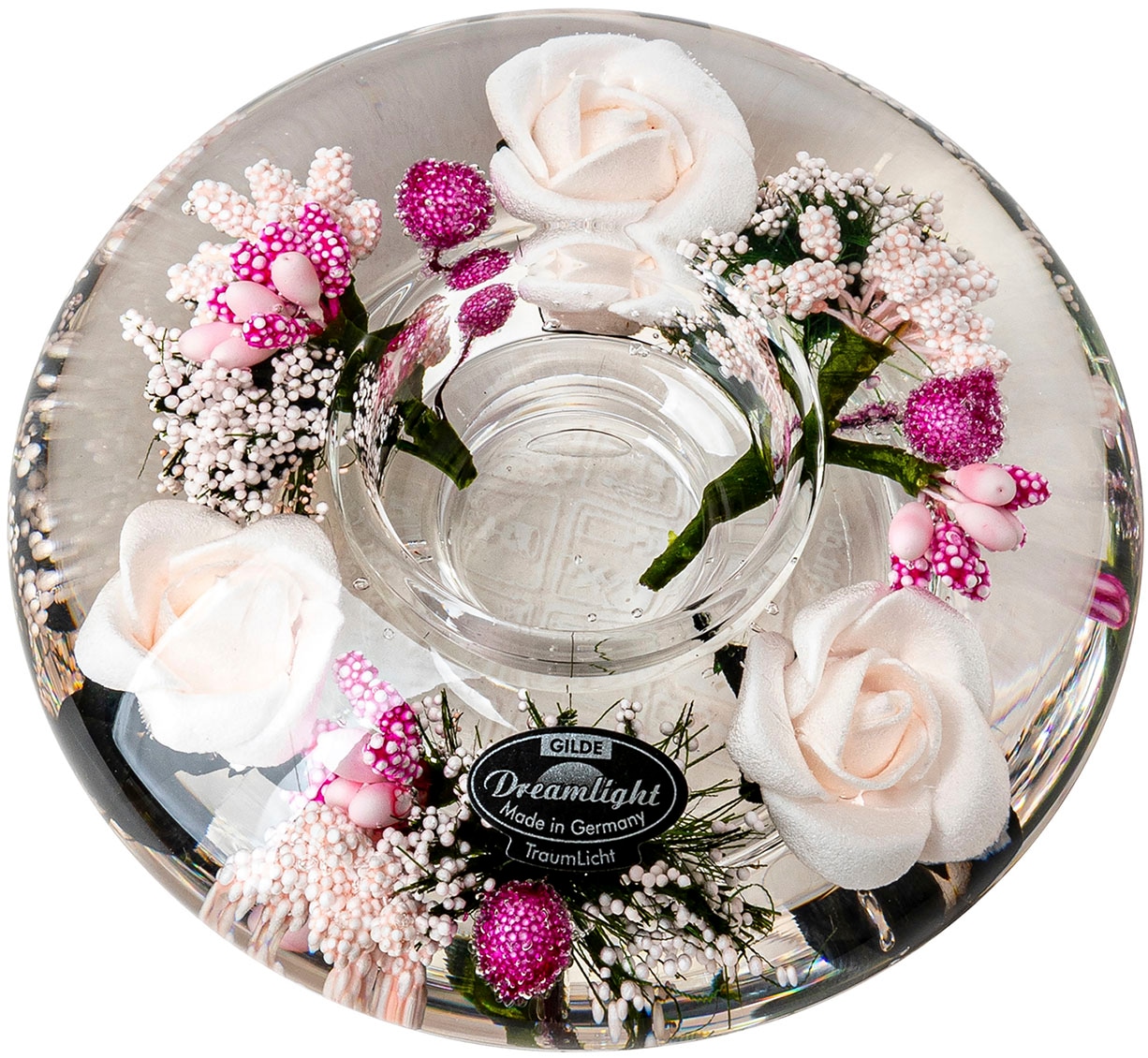 GILDE Teelichthalter »Dreamlight« Teelichtleuchter  Little Rose - Ufo Mini/ Ufo Medium  rosa, Handarbeit