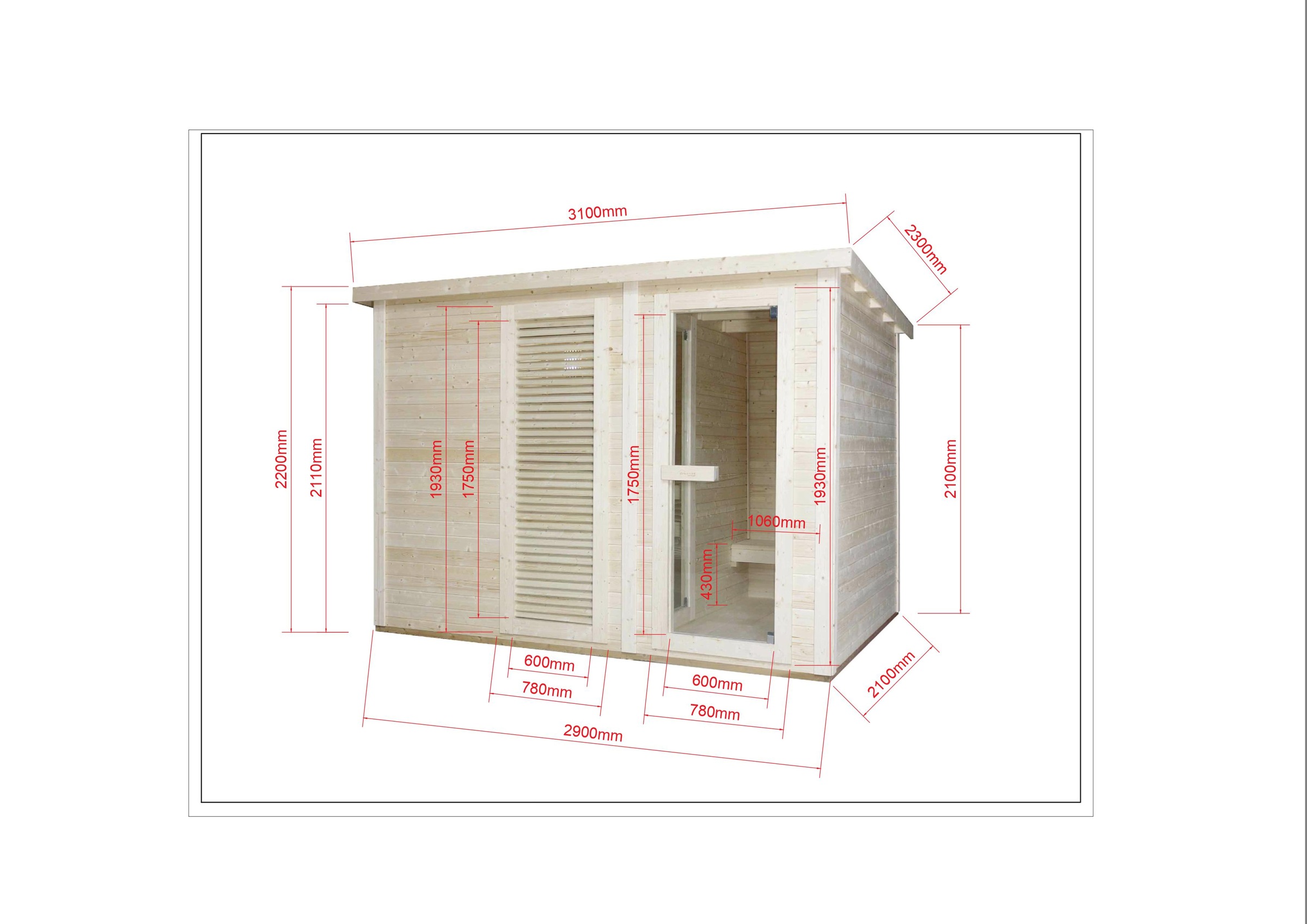Sanotechnik Sauna »»VAASA« Außensauna« geeignet für 5 Personen, Fichetnholz