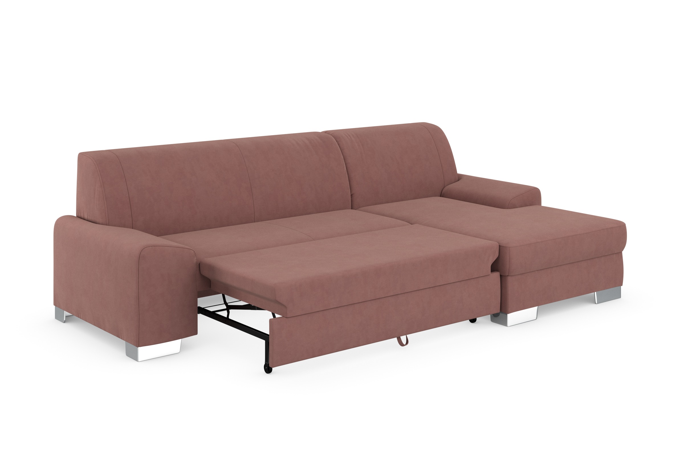 DOMO collection Ecksofa »Anzio L-Form, whlw. Bettfunktion, Federkern, hochwertig, Breite 271 cm«, Mit Bettfunktion, Recamiere rechts, Samtoptik, malve