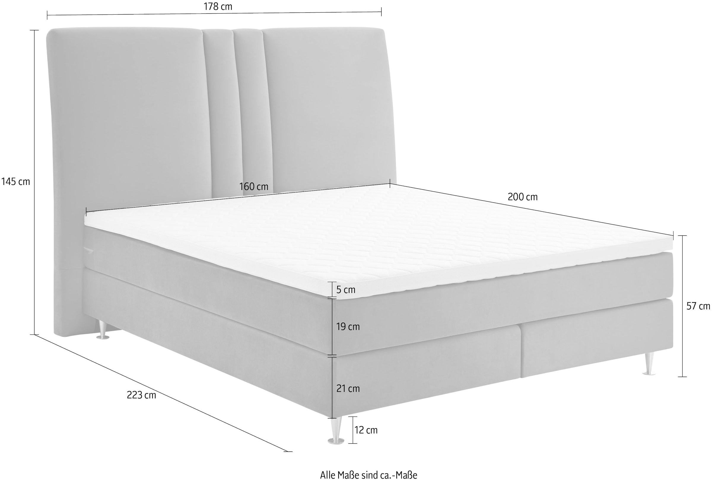 ATLANTIC home collection Boxspringbett »Rita« mit Topper und hohen Kopfteil