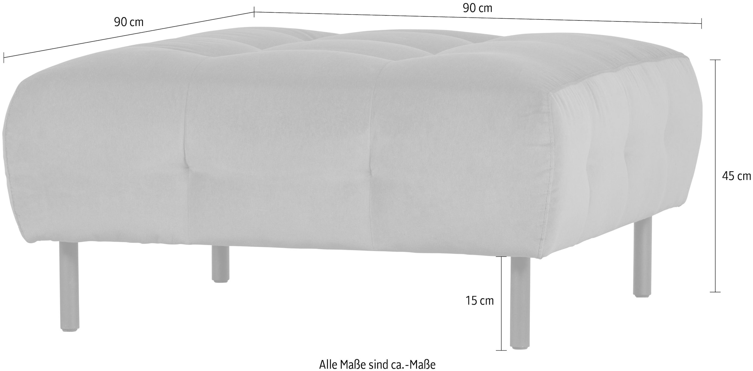 WOOOD Hocker »Lloyd mit Loma-Velvetbezug mit Metallgestell, B 90 x T 90 x H 45 cm« Maximale Verschleißfestigkeit, Pfleiglicht, einfach zu montieren