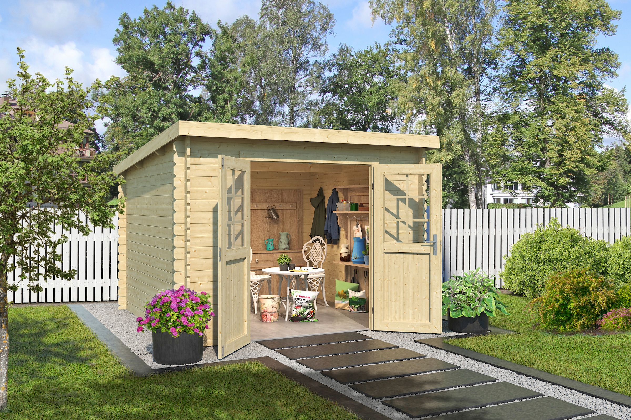 LASITA MAJA Gartenhaus »San Jose 275«, Blochbohlenhaus 28mm, Fundamentmass 2750x2750, Naturbelassen