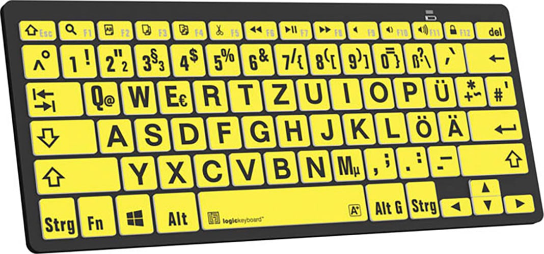 Logickeyboard Wireless-Tastatur »XL-Print Black on Yellow DE (PC/BT)«, (Ziffernblock-Fn-Tasten)