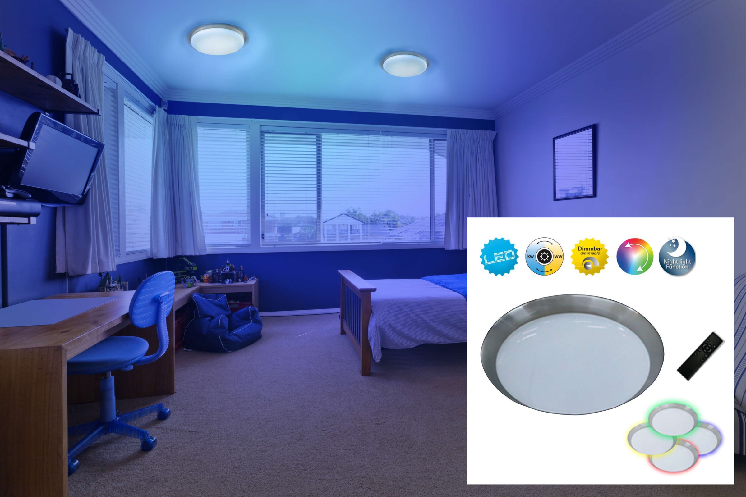 näve LED Deckenleuchte »Triest« LED-Modul 1 Stk. warmweiß - kaltweiß Schirm Kristalleffekt, Nachtlicht, CCT, RGB Rahmenbeleucht., dimmbar