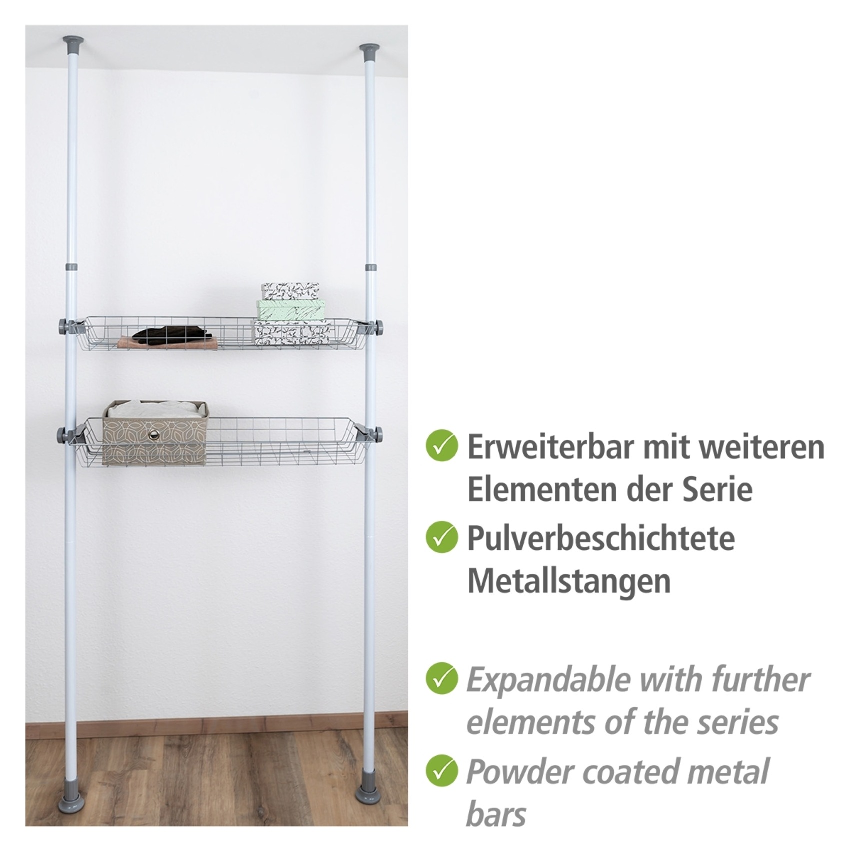 WENKO Organizer »Modell Herkules«, (Set, 2 St.), Drahtkörbe aus Stahl, Erweiterung zum Teleskop-System Herkules