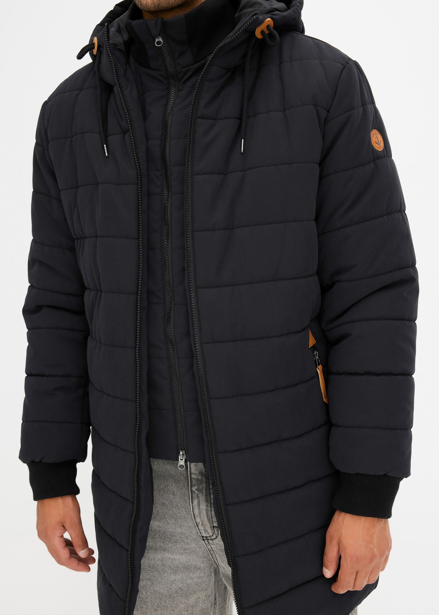 bonprix Steppjacke mit Lederimitat-Details, wattierte Fütterung, Regular Fit