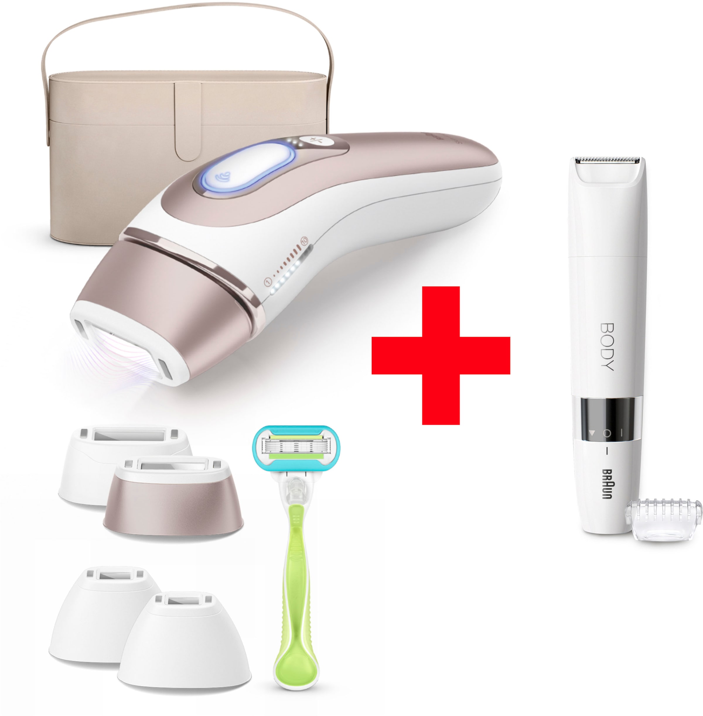 BRAUN IPL-Haarentferner »Smart Skin i·expert PL7387« 4 Aufsätze für Gesicht & Körper, Venus Rasierer & Aufbewahrungsbox weiß/braun Sanft zur Haut:...