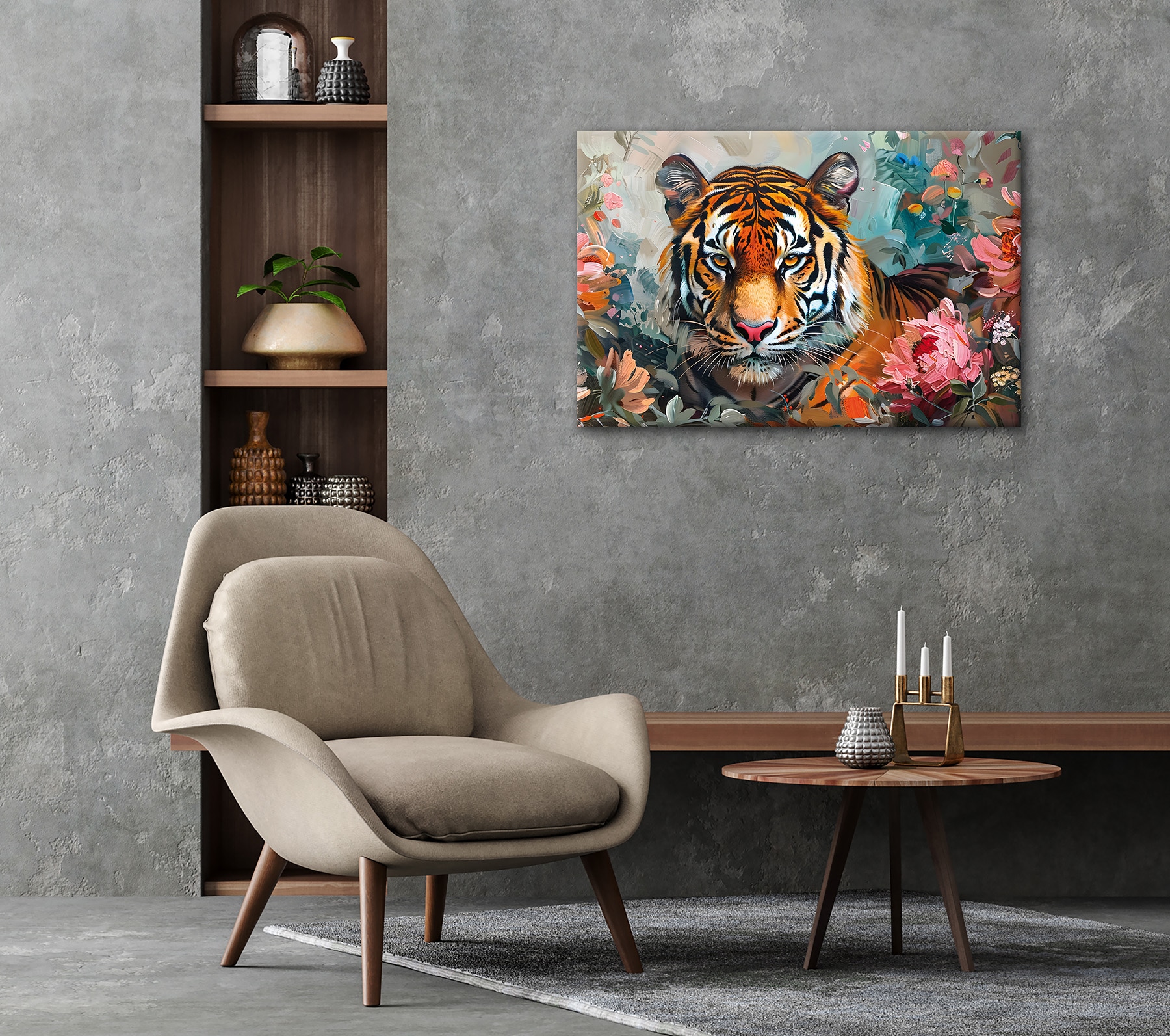 Bönninghoff Leinwandbild »Wandbild TIGER GEMÄLDE 60x90 cm – Leinwandbild Keilrahmen Deko modern« Blumen | Blumenbilder | Raubkatzen | Tiere | Tiger 1 Stk. tlg. auf Keilrahmen gespannt