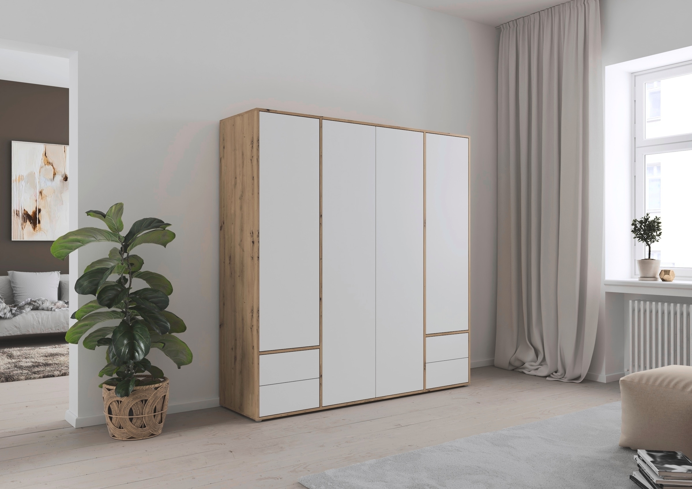 rauch Drehtürenschrank »Kleiderschrank Schrank Garderobe Wäscheschrank NABILA viel Stauraum«, (in 3 verschiedenen Ausstattungen BASIC/CLASSIC/PREMIUM), mit 2 Schubladen und Push-to-Open Funktion TOPSELLER MADE IN GERMANY