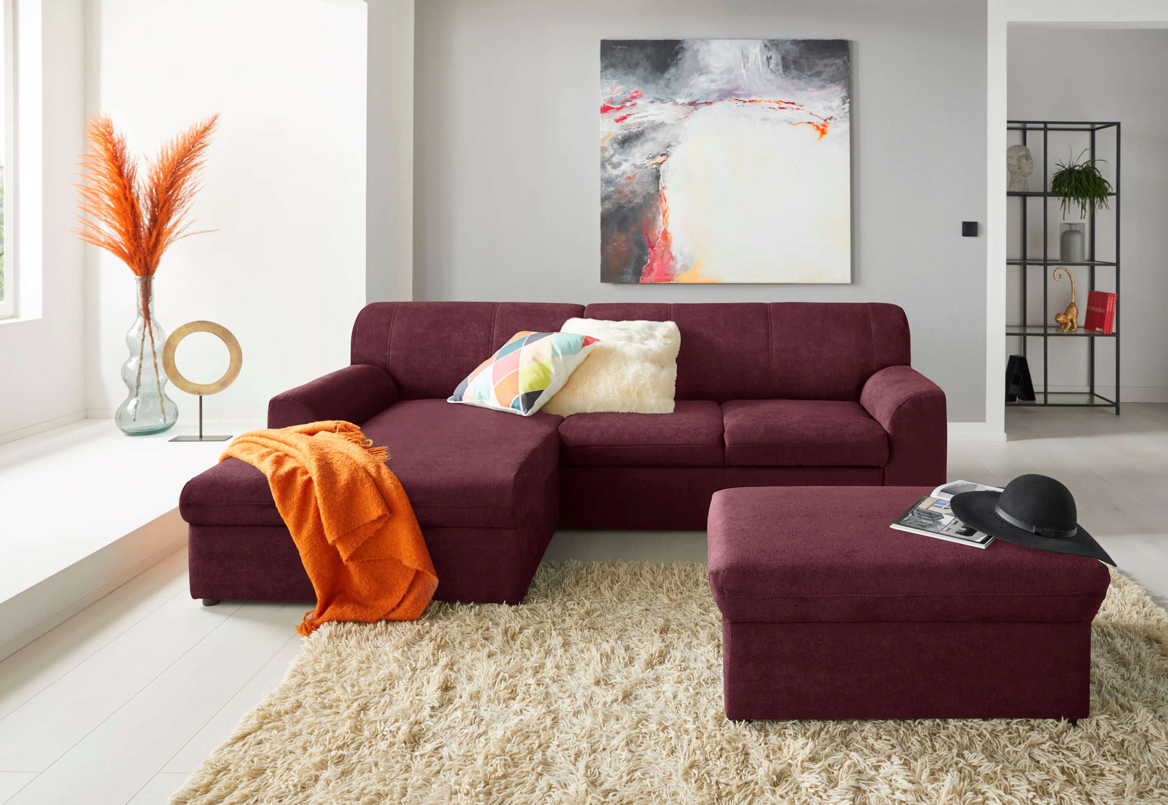DOMO collection Ecksofa »Topper, elegant und zeitlos, kompaktes Stellmaß 245/155cm, L-Form«, mit Recamiere, wahlweise mit Schlaffunktion