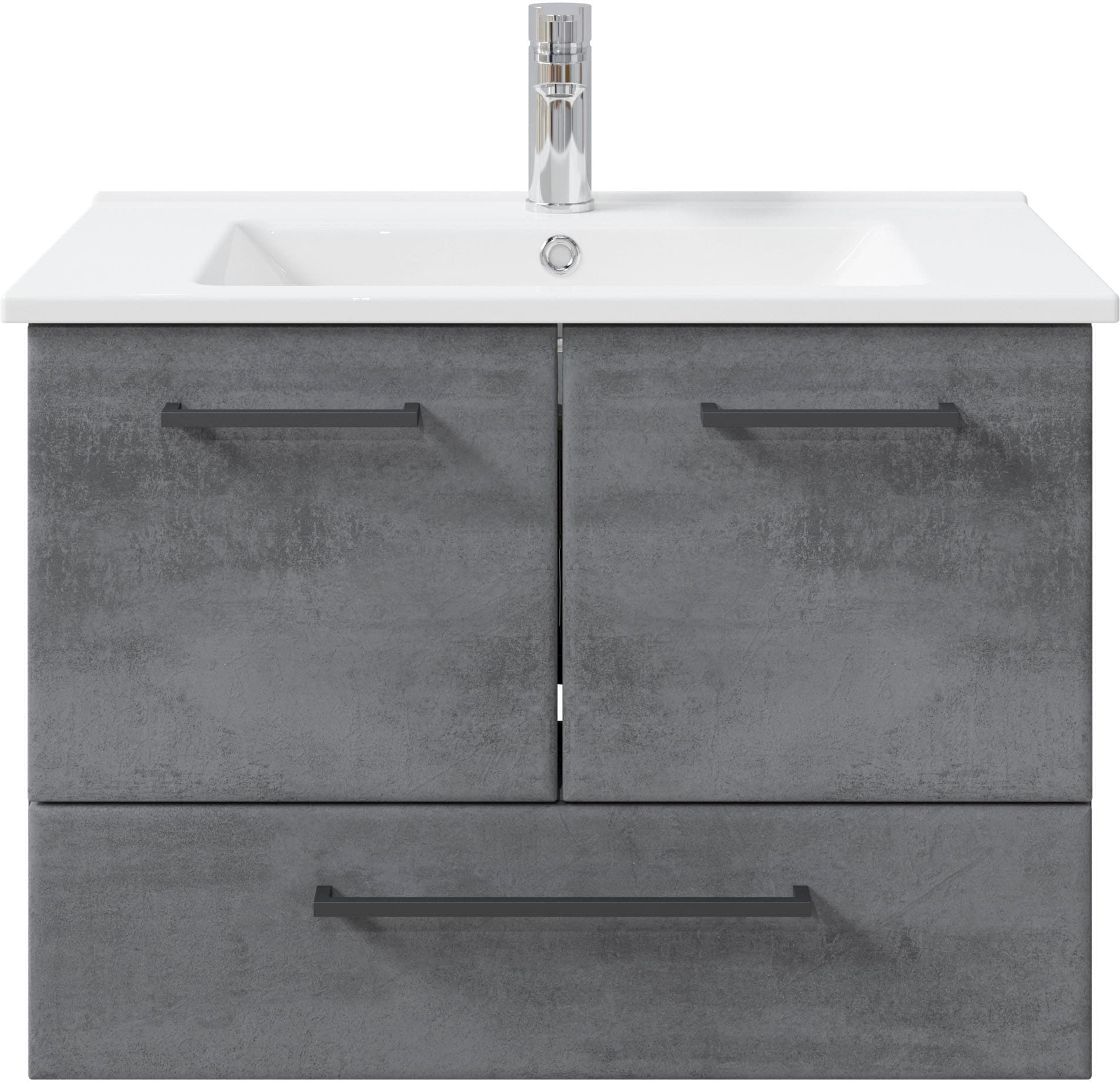 Saphir Badmöbel-Set »Quickset 945 3-teilig, Keramik-Waschtisch mit LED-Spiegelschrank«, (4 St.), Midischrank, 7 Türen, 3 Schubladen, 8 Einlegeböden, inkl. Türdämpfer