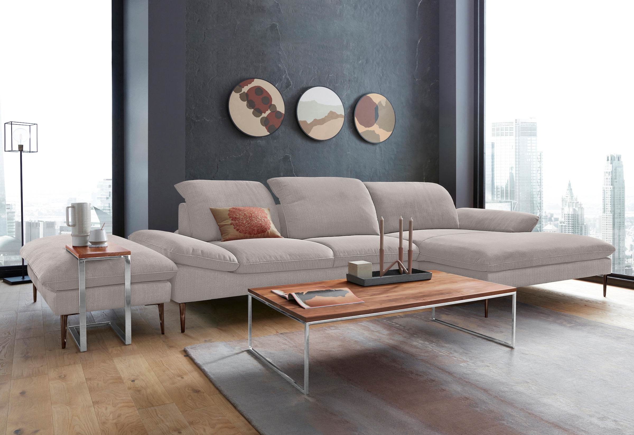 W.SCHILLIG Ecksofa »enjoy&MORE, Designsofa, bequem, elegant und zeitlos, L-Form«, Sitztiefenverstellung, Füße bronze pulverbeschichtet, Breite 340 cm