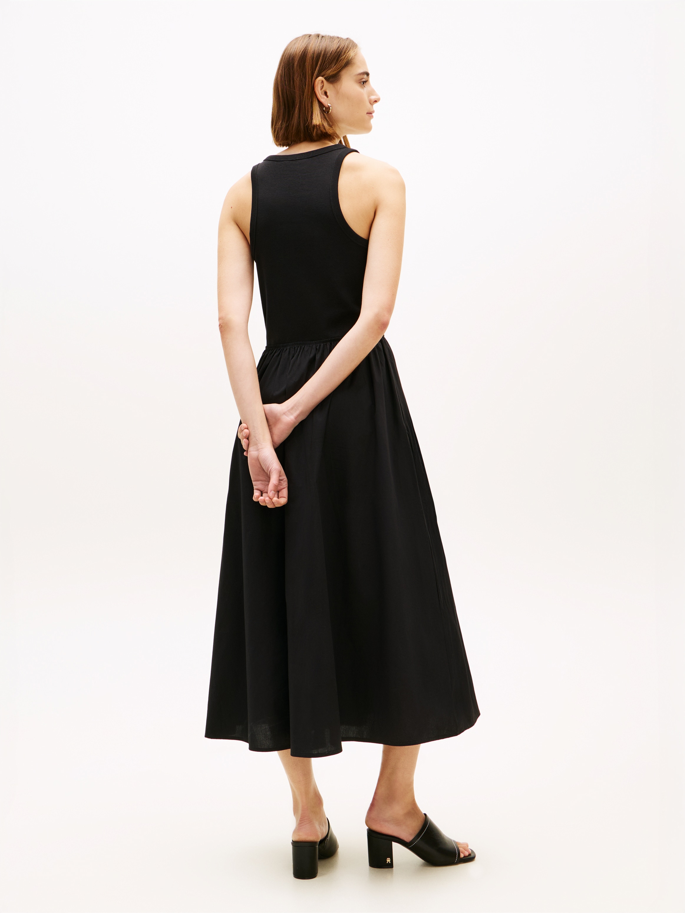 Tommy Hilfiger A-Linien-Kleid »GOLD BUTTON POPLIN MIX DRESS« Ohne Tasche Baumwollmischung, mit goldfarbenen Knöpfen