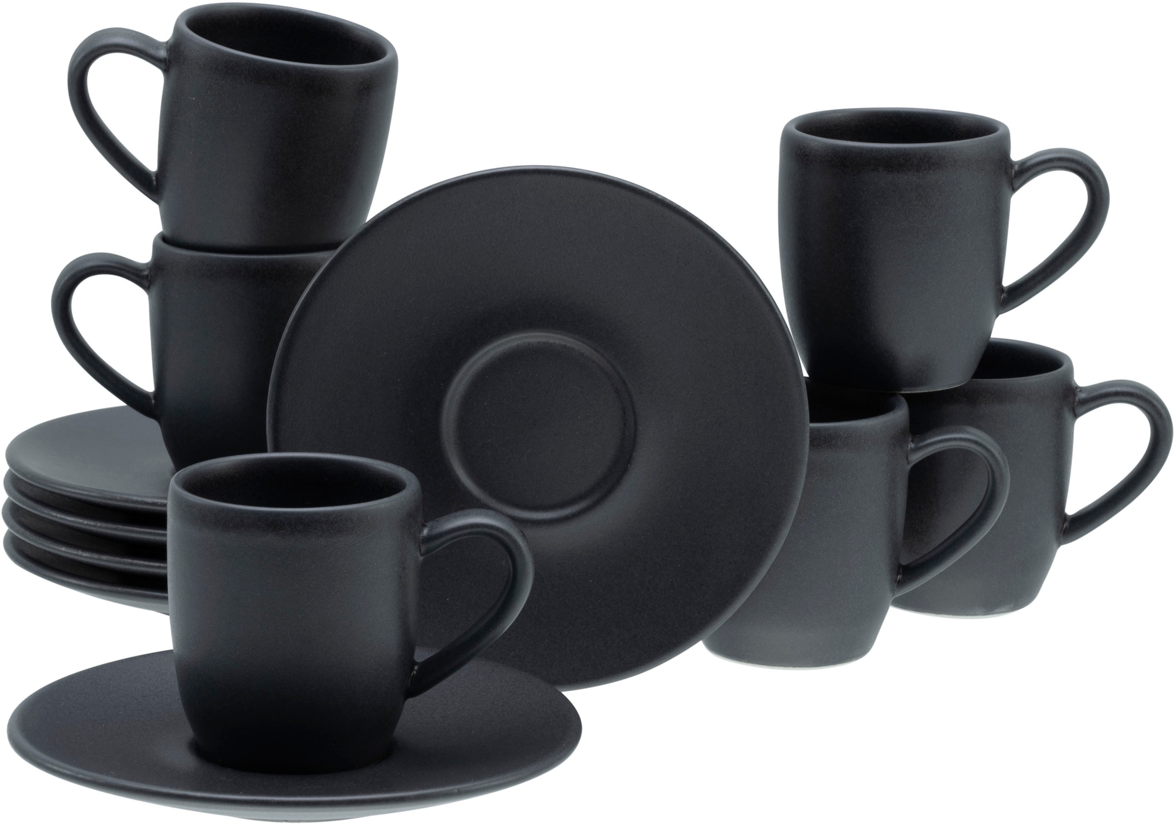 CreaTable Espressotasse »Soft Touch Black«, (Set, 12 tlg.), 12-teilig, inkl. Untertasse